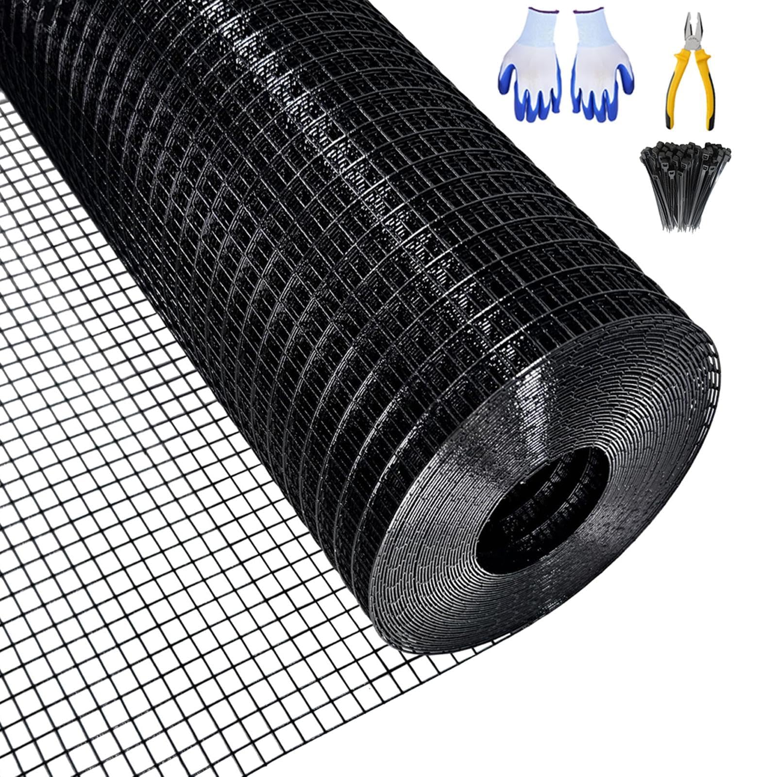 1.2Mx30M Black Wire Mesh Fencing, Sturdy Metal Wire Fence Mesh for Dogs, Garden & Chicken Coop, Multifunctional Garden Fence with Tools