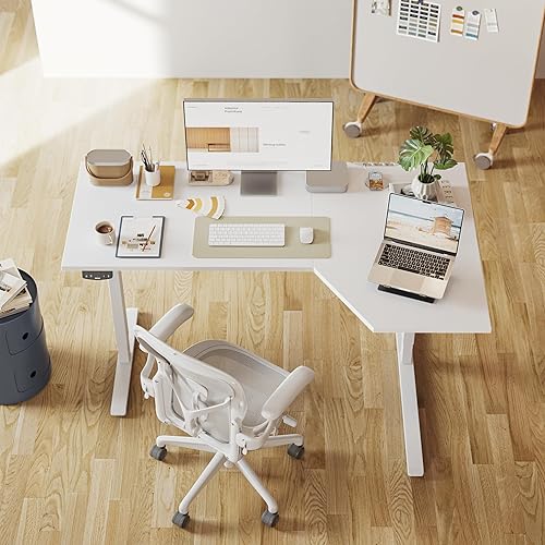 Miniatura 2 de Agilestic Escritorio eléctrico de pie en forma de L, escritorio ajustable de 55 pulgadas de altura, para sentarse y ponerse de pie para el trabajo,