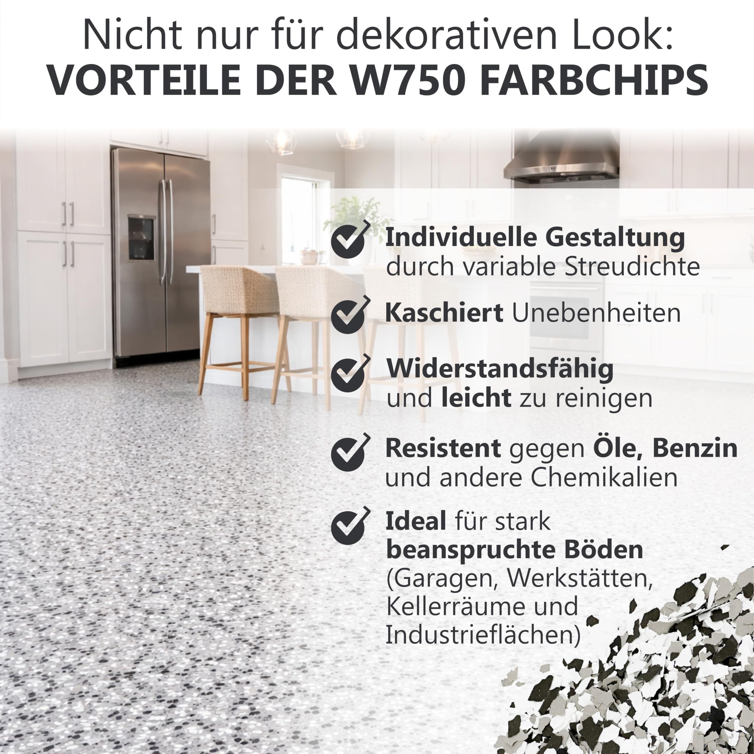 WO-WE Farbchips für Epoxidharz Bodenbeschichtung Colorchips Schwarz-Weiss-Grau - 500g