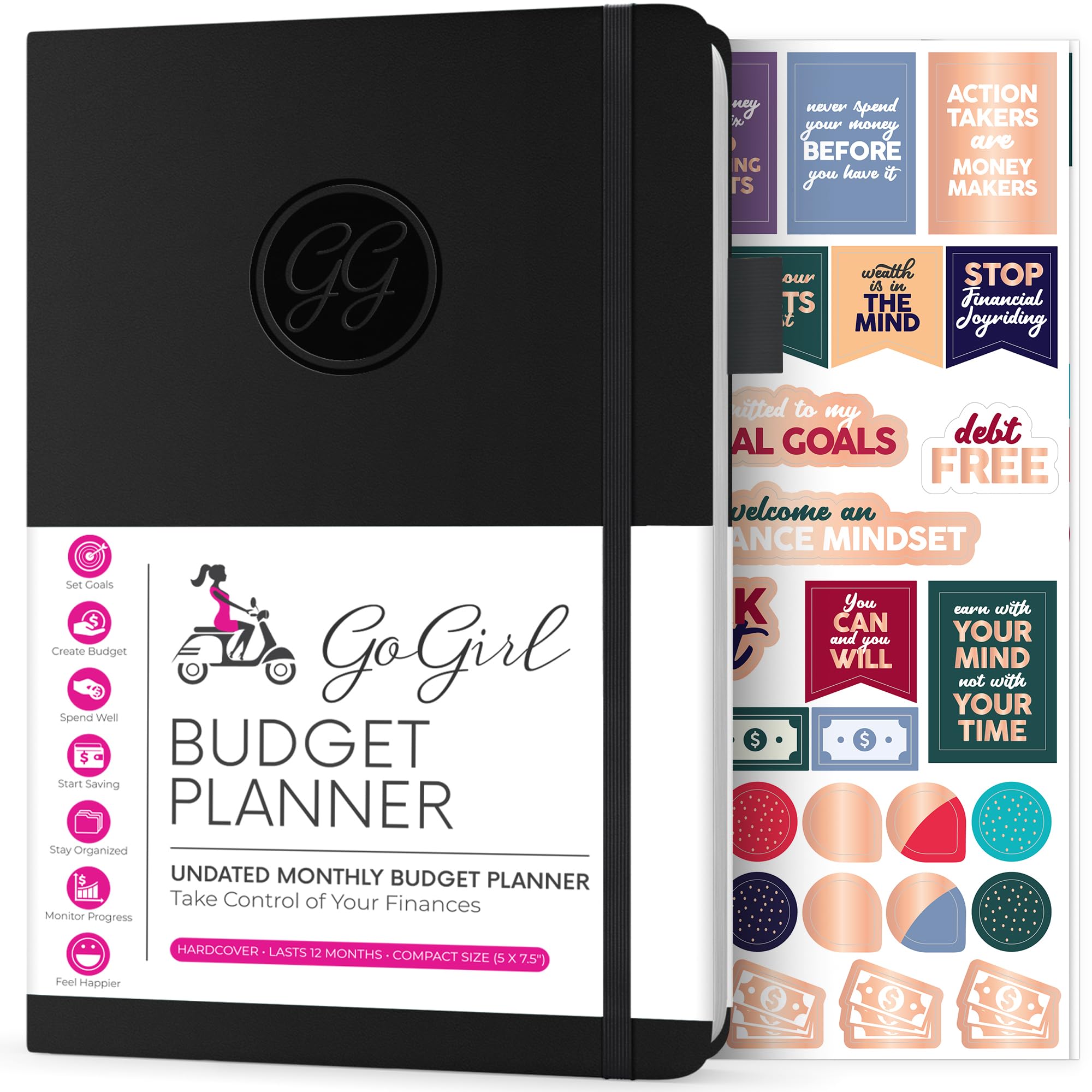 GoGirl Budget Planner – Monthly Financial Planner Organizer Budget Book. Expense Tracker Notebook Journal to Control Money, Compact (Black)
