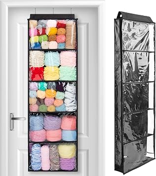 PACMAXI Hanging Yarn Storage Knitting Organizer Storage with 5 Compartments | Clear Wall Display Bulky Yarn Organizer for Knitting Needles, Crochet HooksLarge Sizeblack