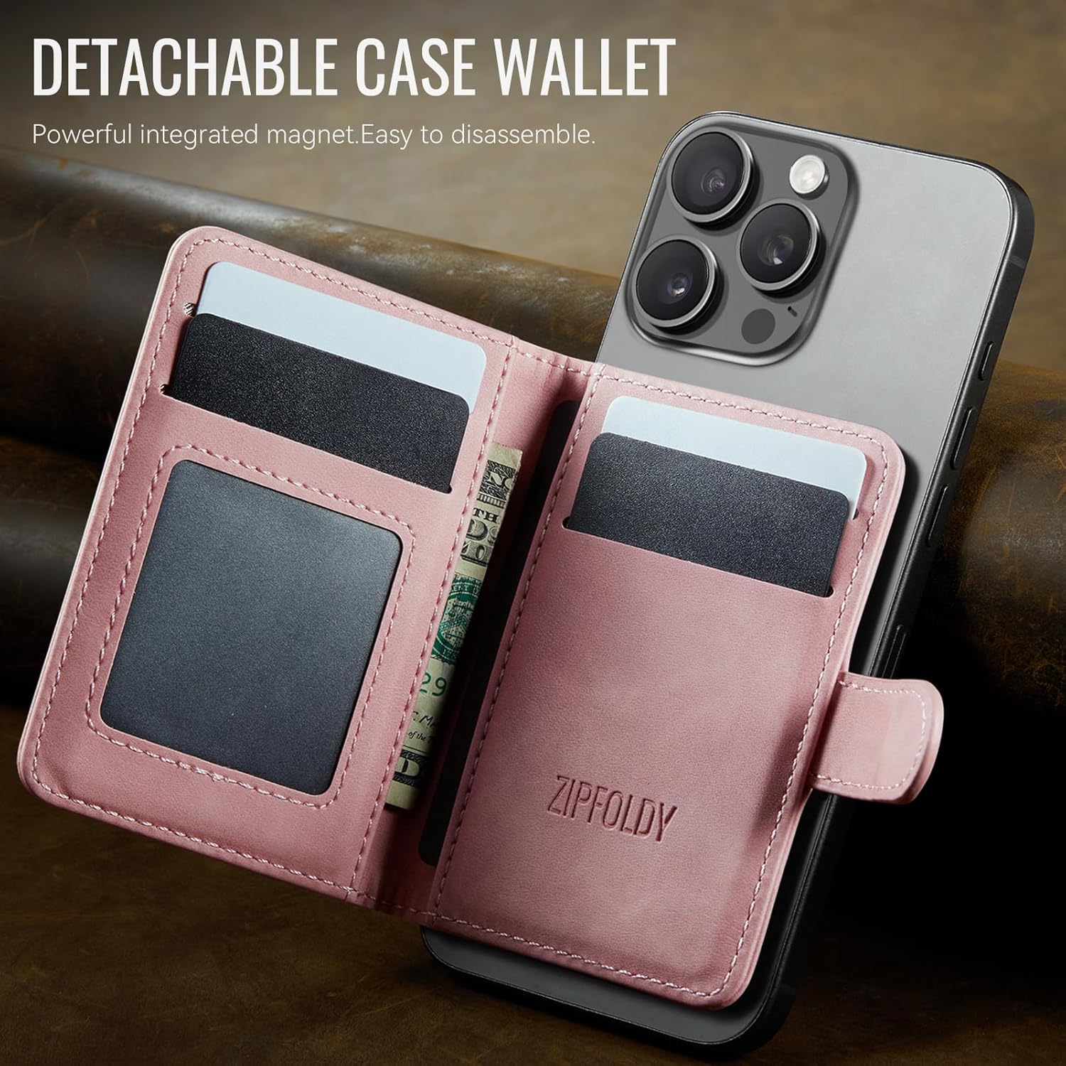 for Magsafe Wallet, Magnetic Phone Wallet with RFID Blocking 6-Card Holder for Men Women Minimalist Slim PU Leather Kickstand for iPhone 17 Air 16 15 14 13 12 Pro Max Plus, Vintage Pink - Image 9