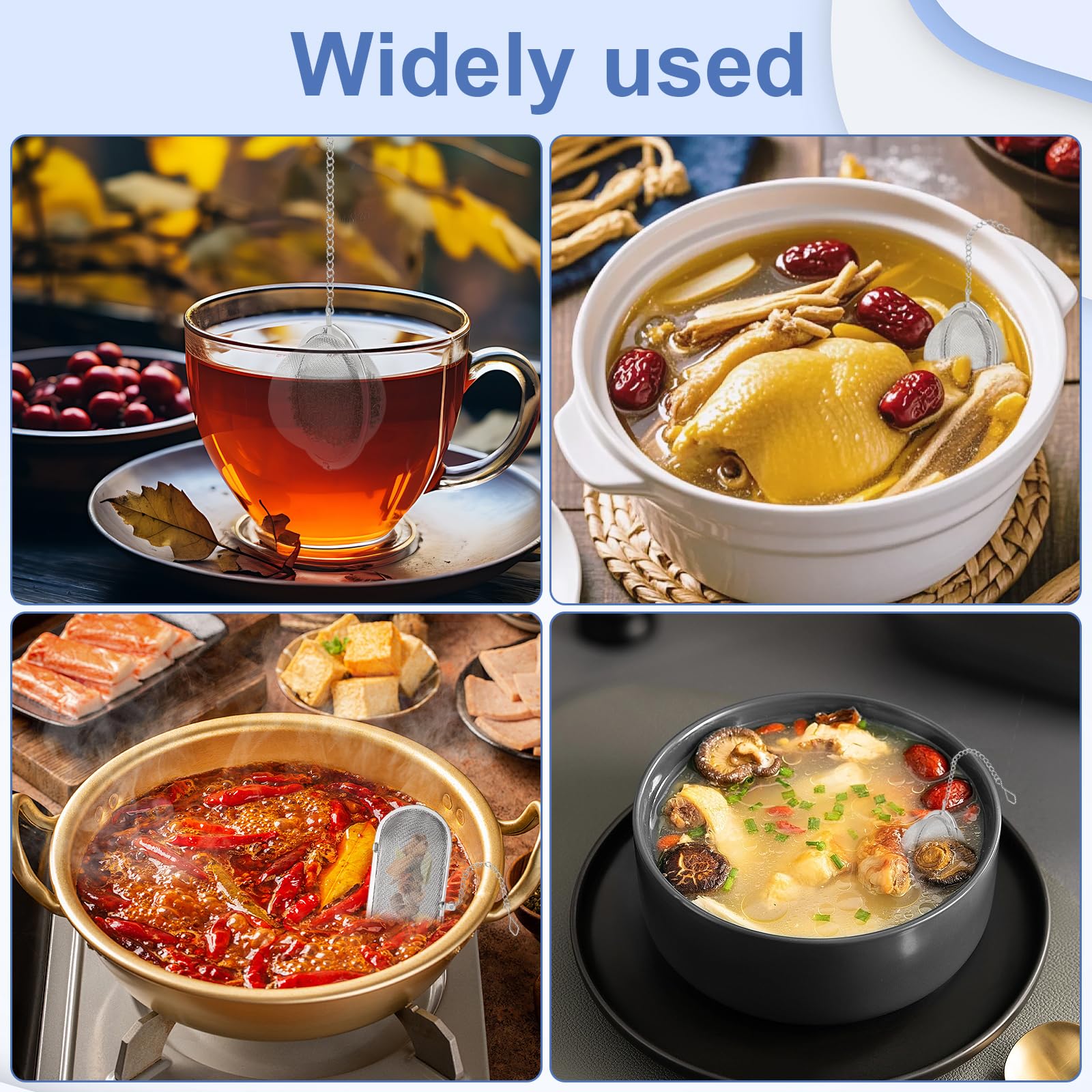 3 unidades de huevos de especias de acero inoxidable con cadena, colador de especias para cocinar té suelto, bola de especias, 3 tamaños de huevo (elíptico, circular)