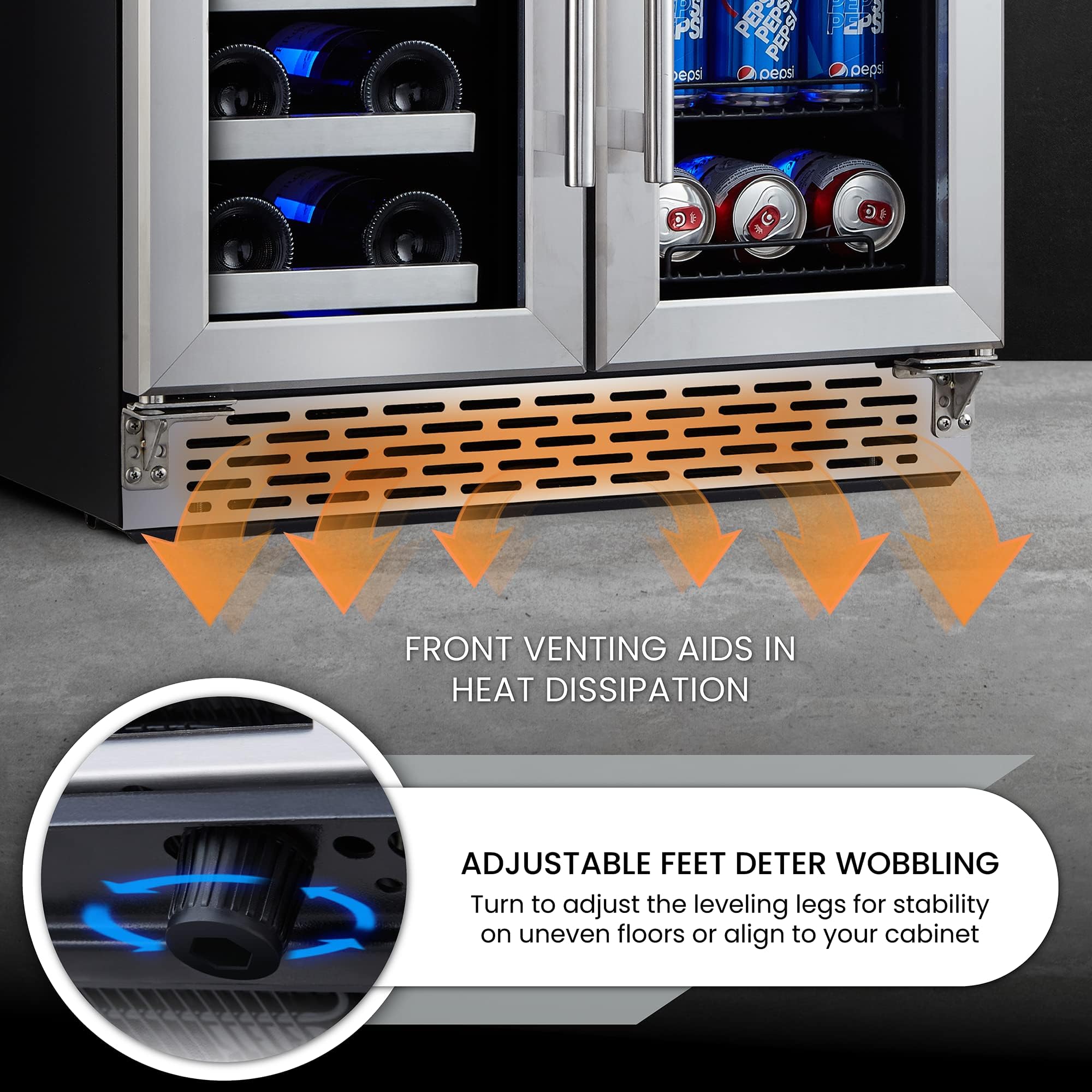 Phiestina Beverage Refrigerator, 24 Inch Wine And Beverage Fridge, Under Counter Wine Cooler- 20 Bottles & 78 Cans, Built-In/Freestanding Dual Zone With Glass Door on Fridge.com - View 6