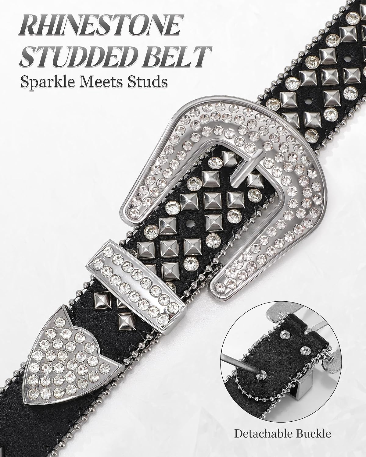 Rhinestone Studded Belt for Women Men Sparkly Goth Punk Western Cowboy Belt