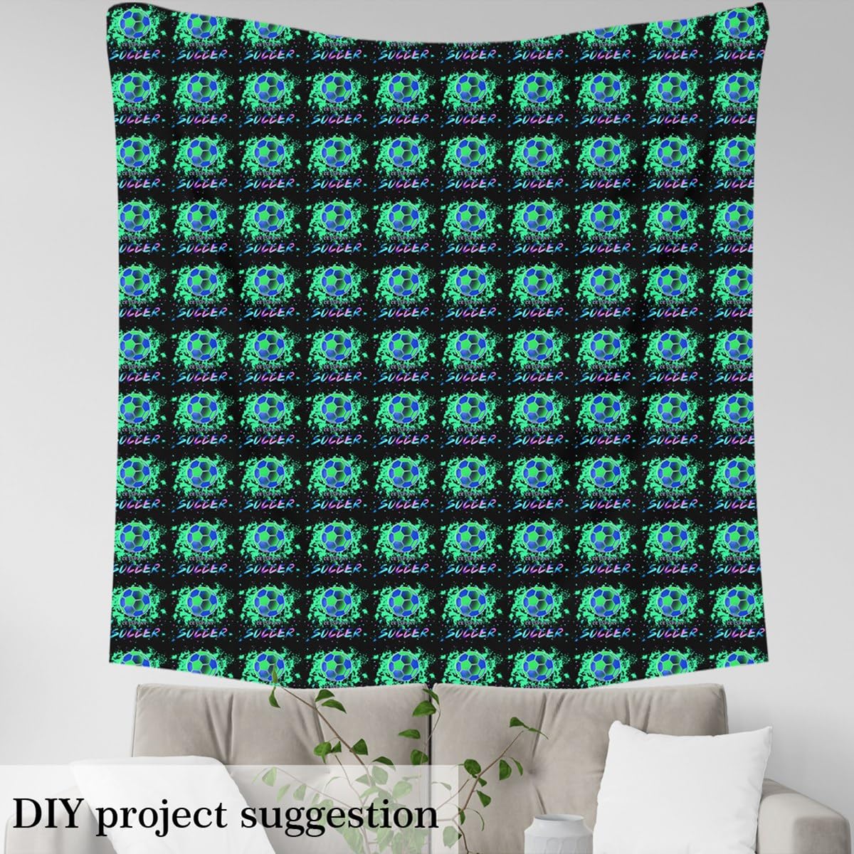 Homemissing Tessuto a tema calcio al metro, 460 x 150 cm, impermeabile, per esterni, per giochi di videogiochi, sport, tappezzeria, per sedie, verde, blu, tie-dye, Galaxy, tappezzeria fai da te