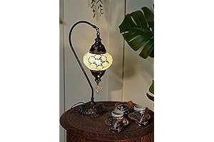 Turkish Lamp, Antique Lamp, Vintage Desk Lamp with Tiffany Nightshade Shade