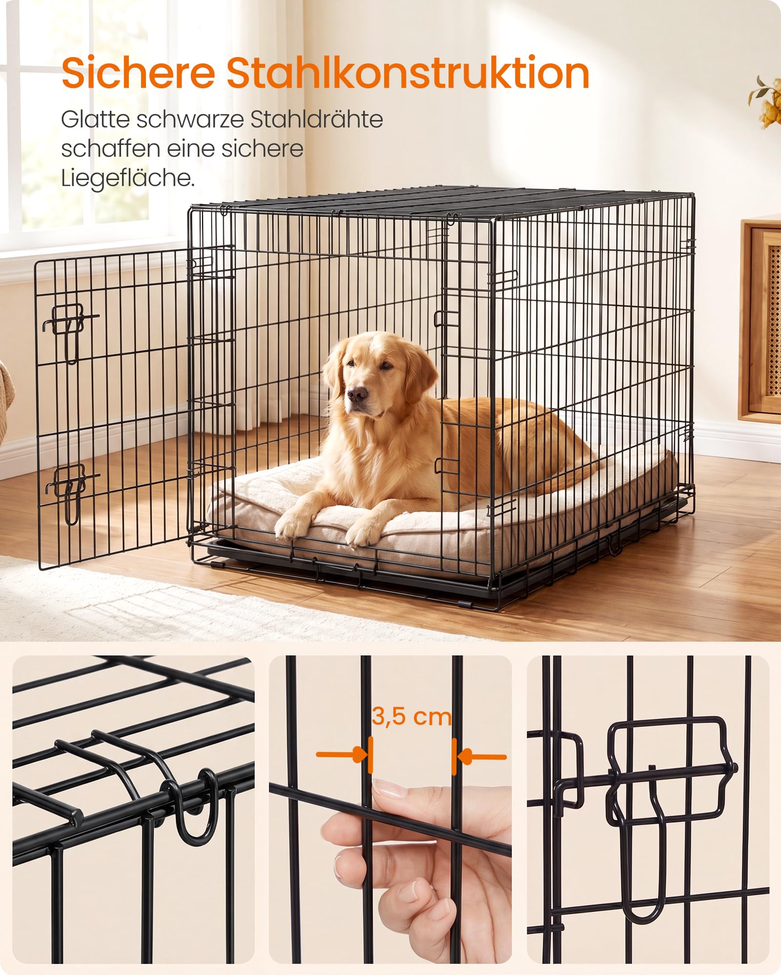Feandrea Hundebox XXL Faltbar, Metall Hundekäfig, 122,5 x 74 x 80 cm