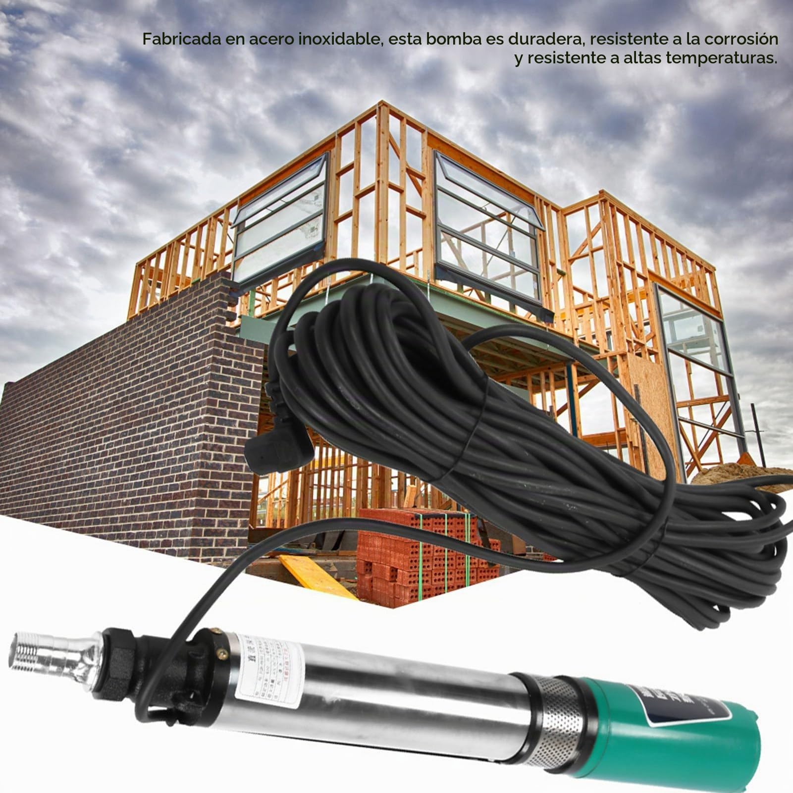 Bomba de Agua Solar Sumergible, 48/60V CC, 380W, Acero Inoxidable, Cable 20M, Flujo 5M3/H, para Pozos Profundos, Riego Agrícola, Estanques