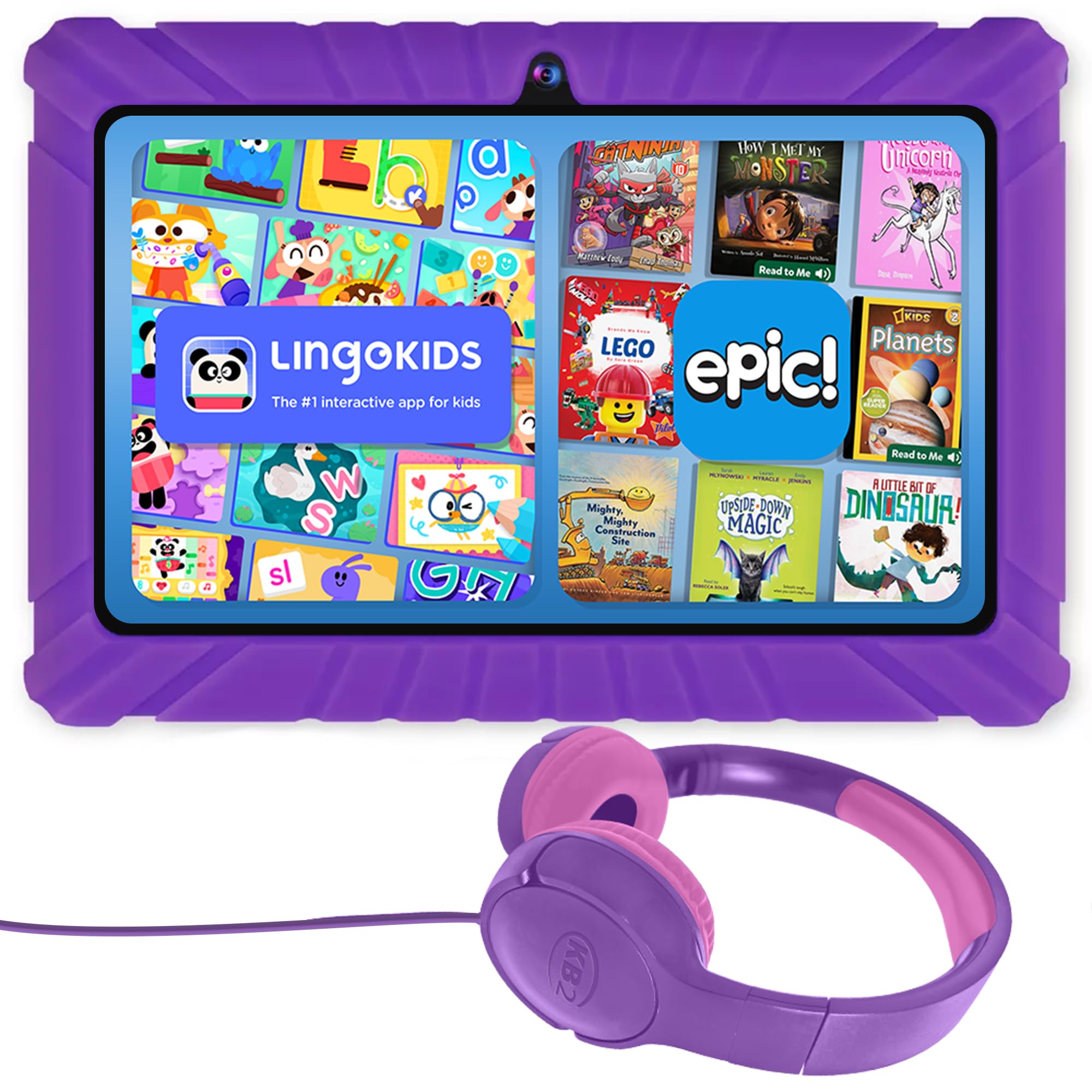 Contixo Kids Tablet Bundle, 7" Learning Tablet with Headphones, Purple