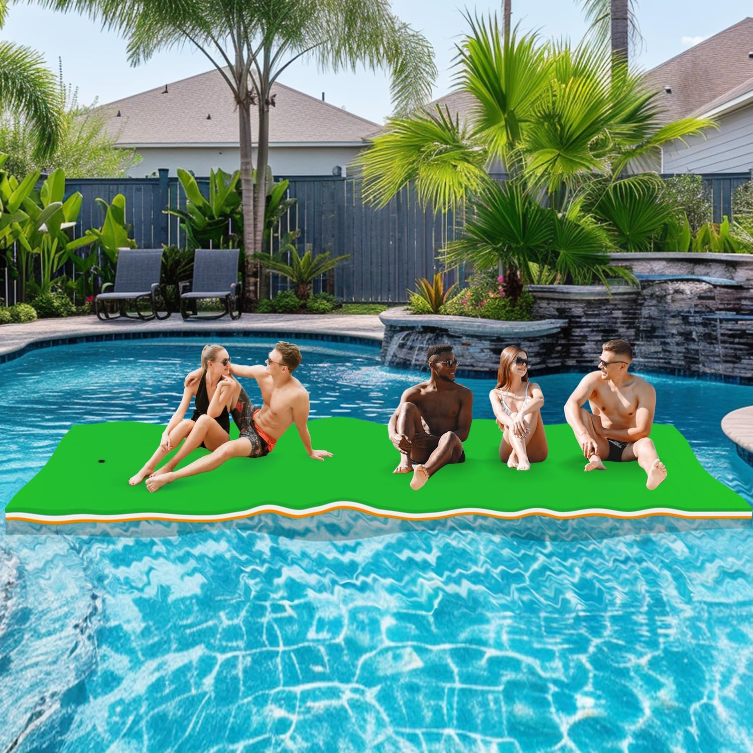 Floating Water Mat, 9 Ft Lily Pad Floating Mat, Tear-Resistant Family Water Lake Mat, 3-Layer Portable XPE Foam Mat for Adults and Pets, Used in Beach, Ocean, Pool