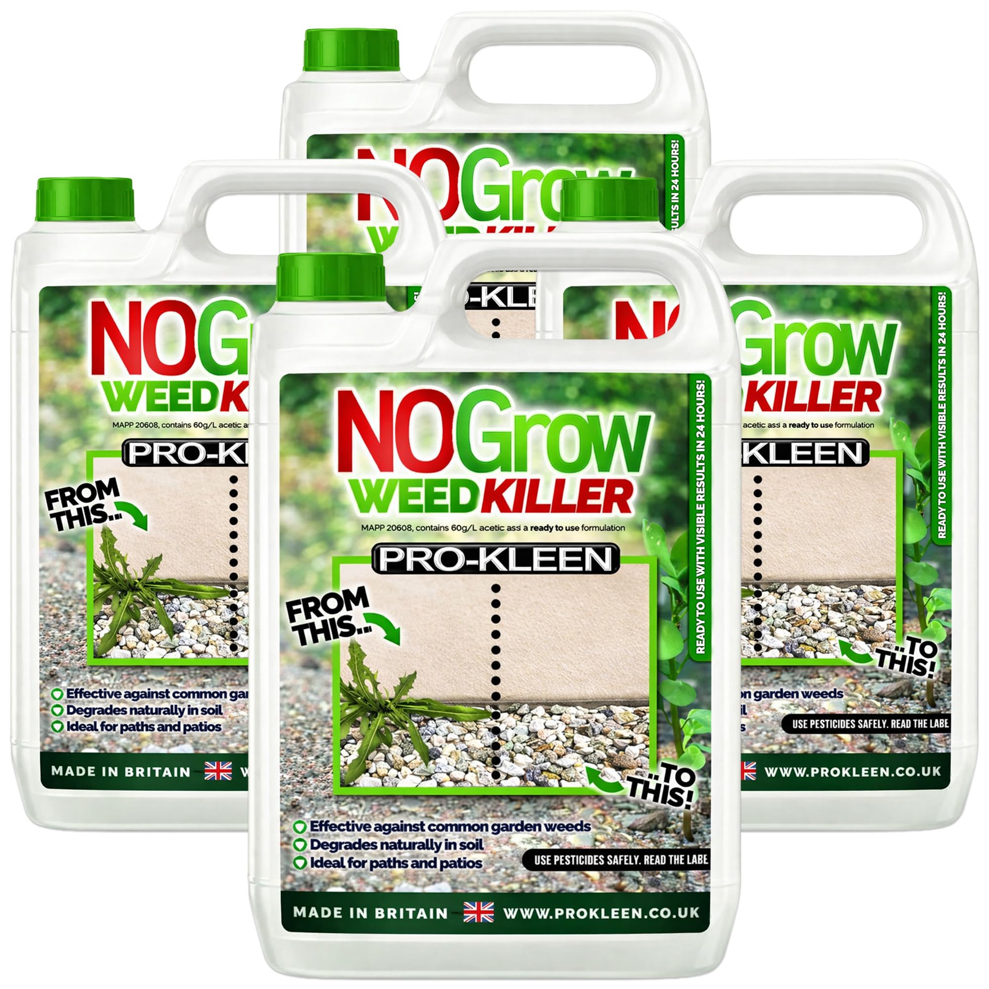 Pro-Kleen NOGrow Weed Killer 20L, See Results In Hours, Double Strength, Glyphosate Free, Kills Moss, Effective on Annual and Perrenial Weeds, Eco-Friendly, Organic, Children and Pet Safe Once Dry