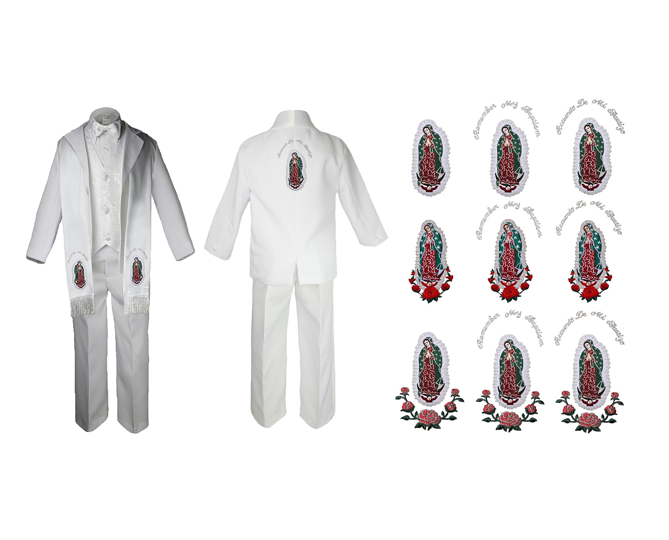 Baby Boy Christening Paisley Suit Silver Guadalupe Maria on Stole &amp; Back SM-20