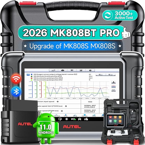 Autel Scanner MaxiCOM MK808BT PRO، 2026 أداة ثنائية الاتجاه مثل MK900BT، إصدار أعلى من MK900 MaxiCheck MX900 MK808S MX808S، اختبار 3000+، خدمة 28+، تشخيص جميع الأنظمة، ترميز الحاقن، FCA Android 11