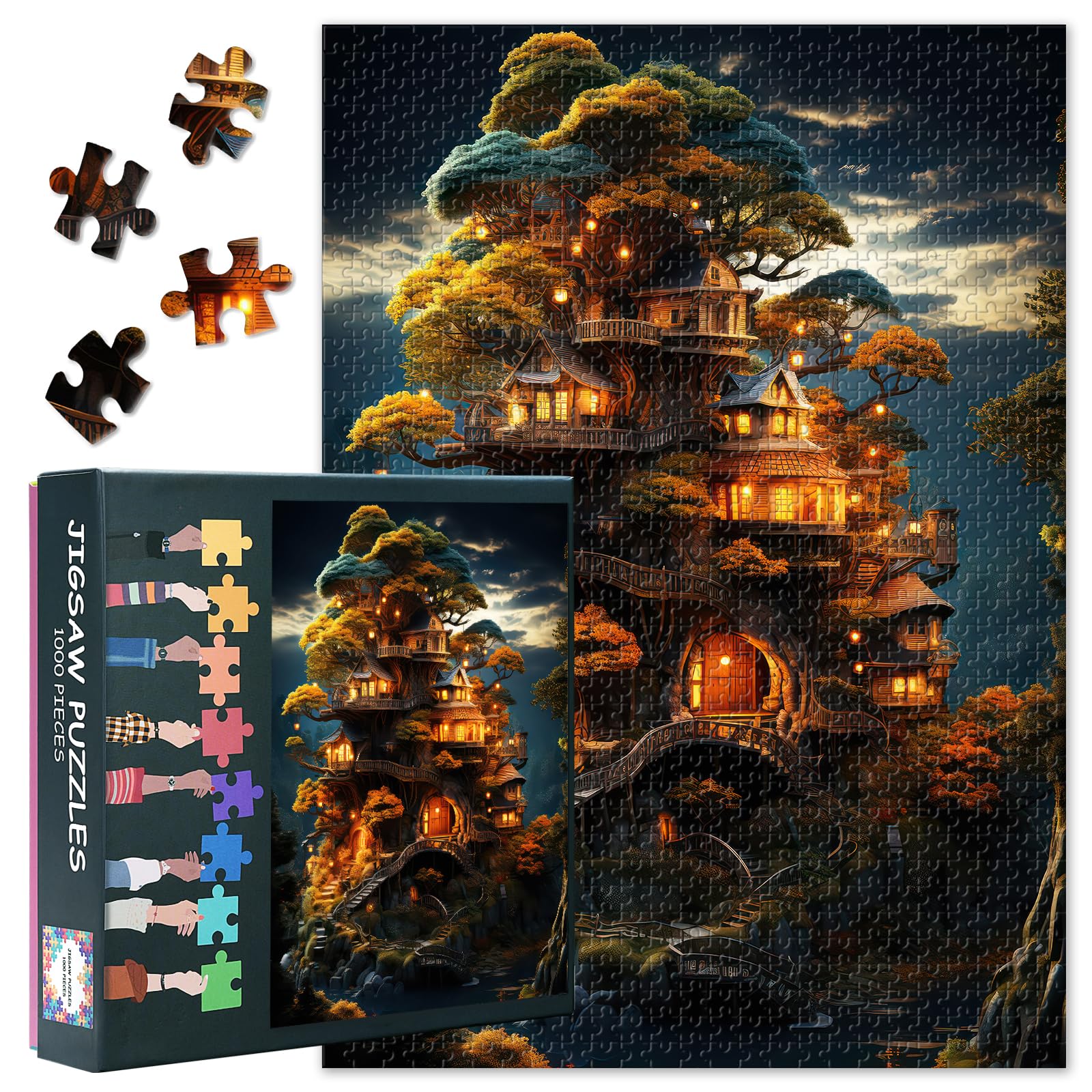 Puzzles for Adults 1000 Pieces, Fantasy Landscape with a Tree House in the Shape of a Dragon Puzzle