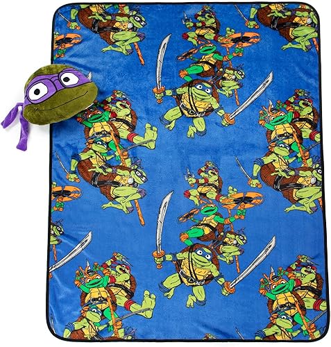 Miniatura 2 de Jay Franco Nickelodeon Teenage Mutant Ninja Turtles Mutant Mayhem Donatello Nogginz - Juego de manta y almohada de felpa de 40 x 50 pulgadas, juego