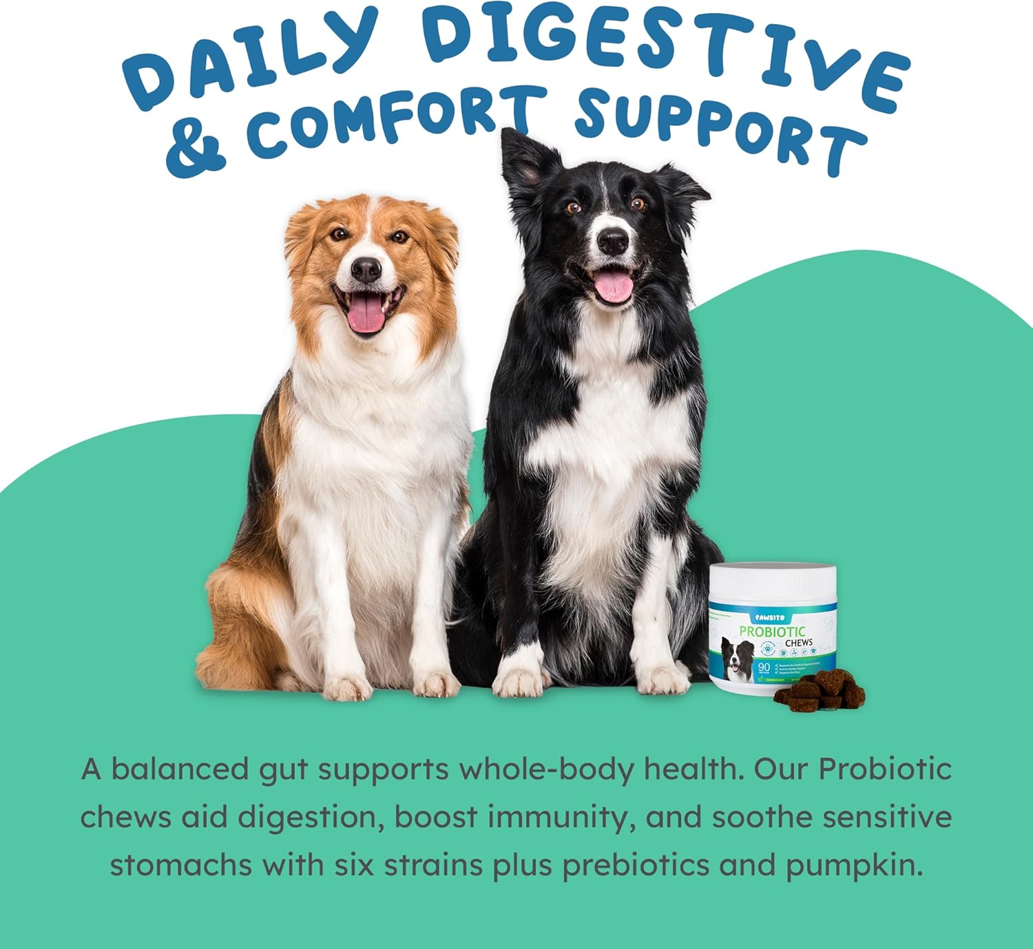 Premium Probiotic Chews for Dogs – Daily Digestive & Wellness Support with Multi-Strain Blend, Prebiotic Fiber & Pumpkin for Balanced Gut & Overall Comfort – Soft Chew Canine Formula