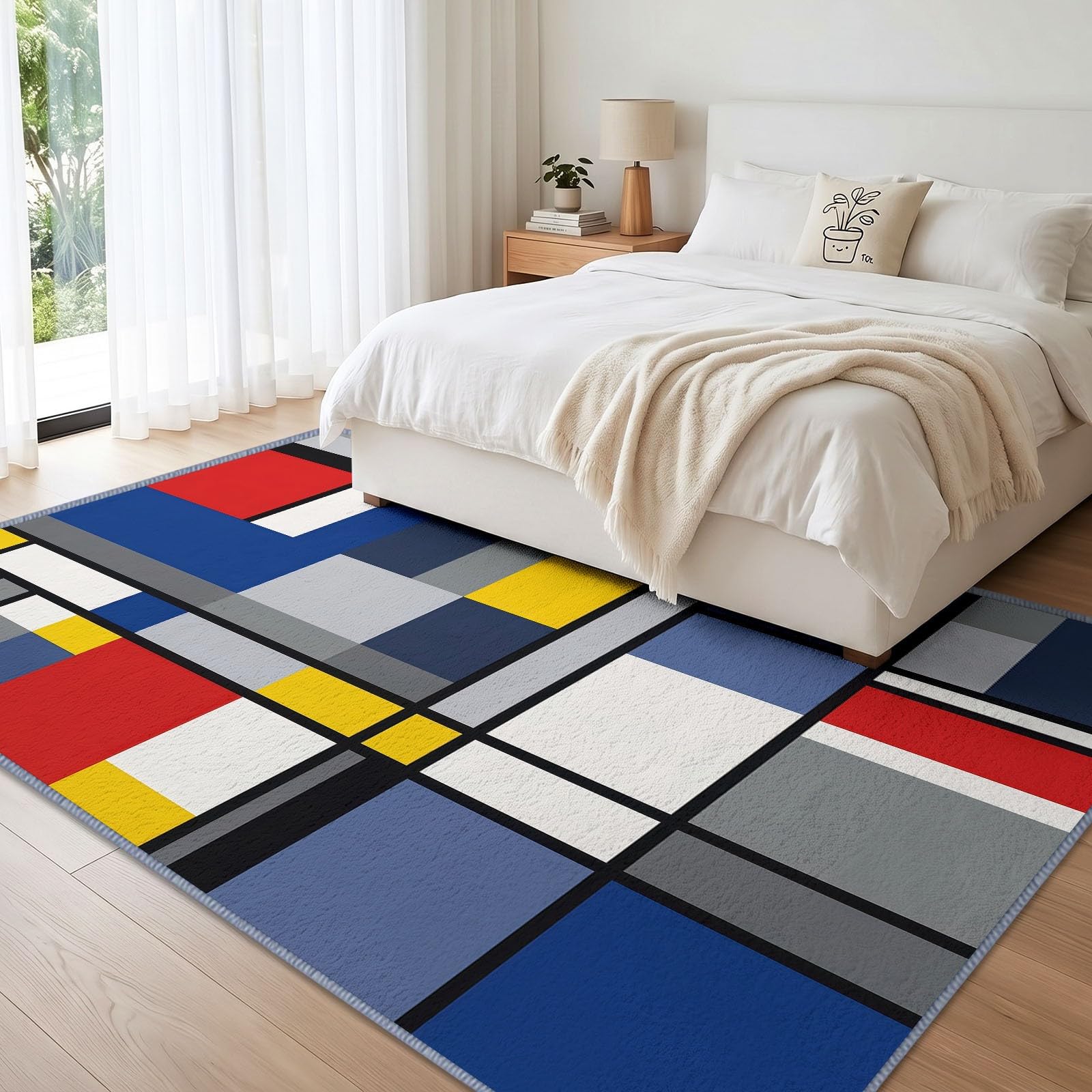 Médiéval Tapis Salon Antidérapant 140 x 200 cm, Patchwork Géométrique Tapis Doux Poil Ras Chambre Adulte Salle a Manger Bureau Cuisine Decoration