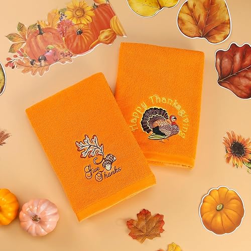 Miniatura 5 de Quera Paquete de 2 toallas de mano de otoño de Acción de Gracias, hojas de otoño, pavo, bordadas, decoración de lujo de primera calidad, juego