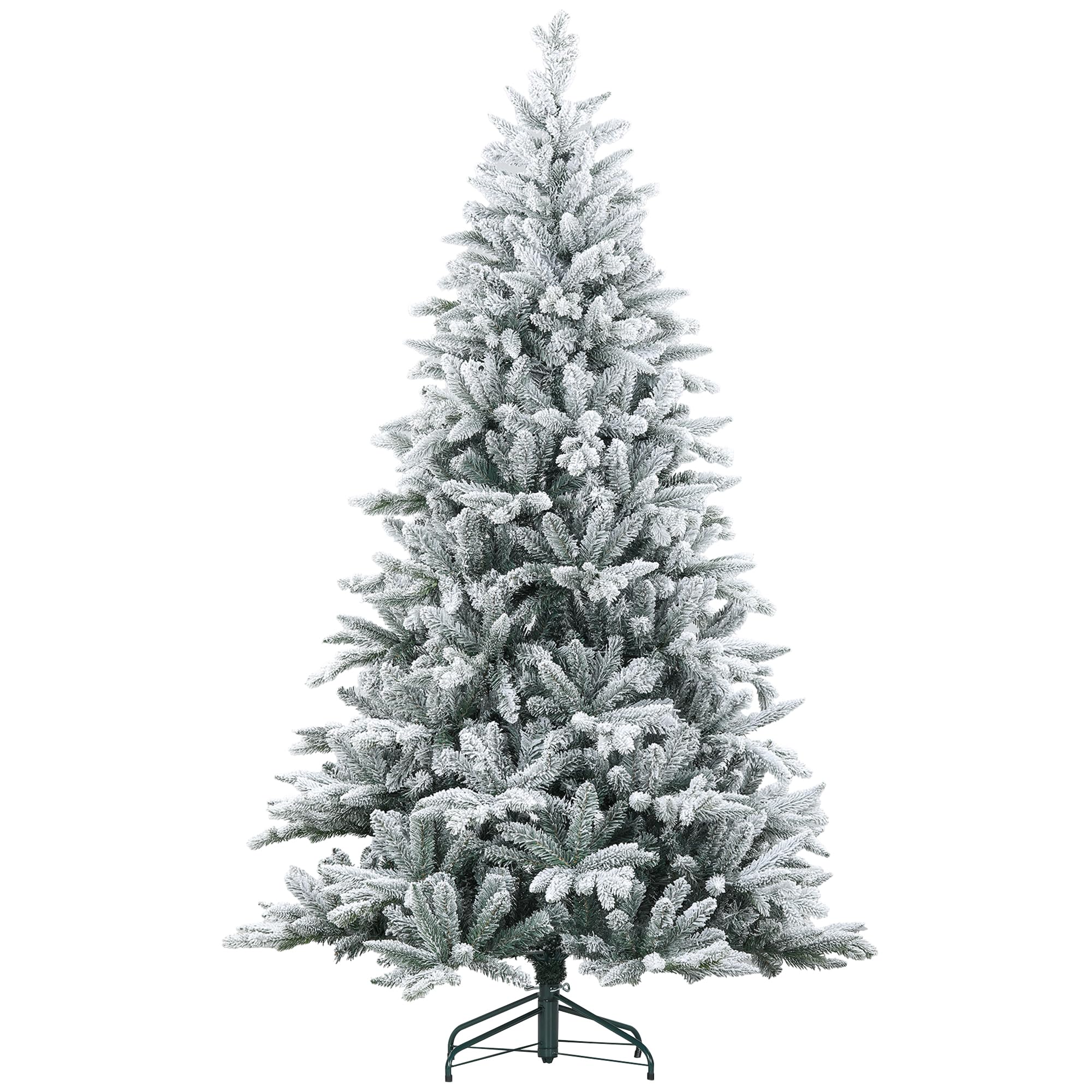 HOMCOM 7ft Snow Flocked Artificial Christmas Tree Hinged Xmas Tree Green