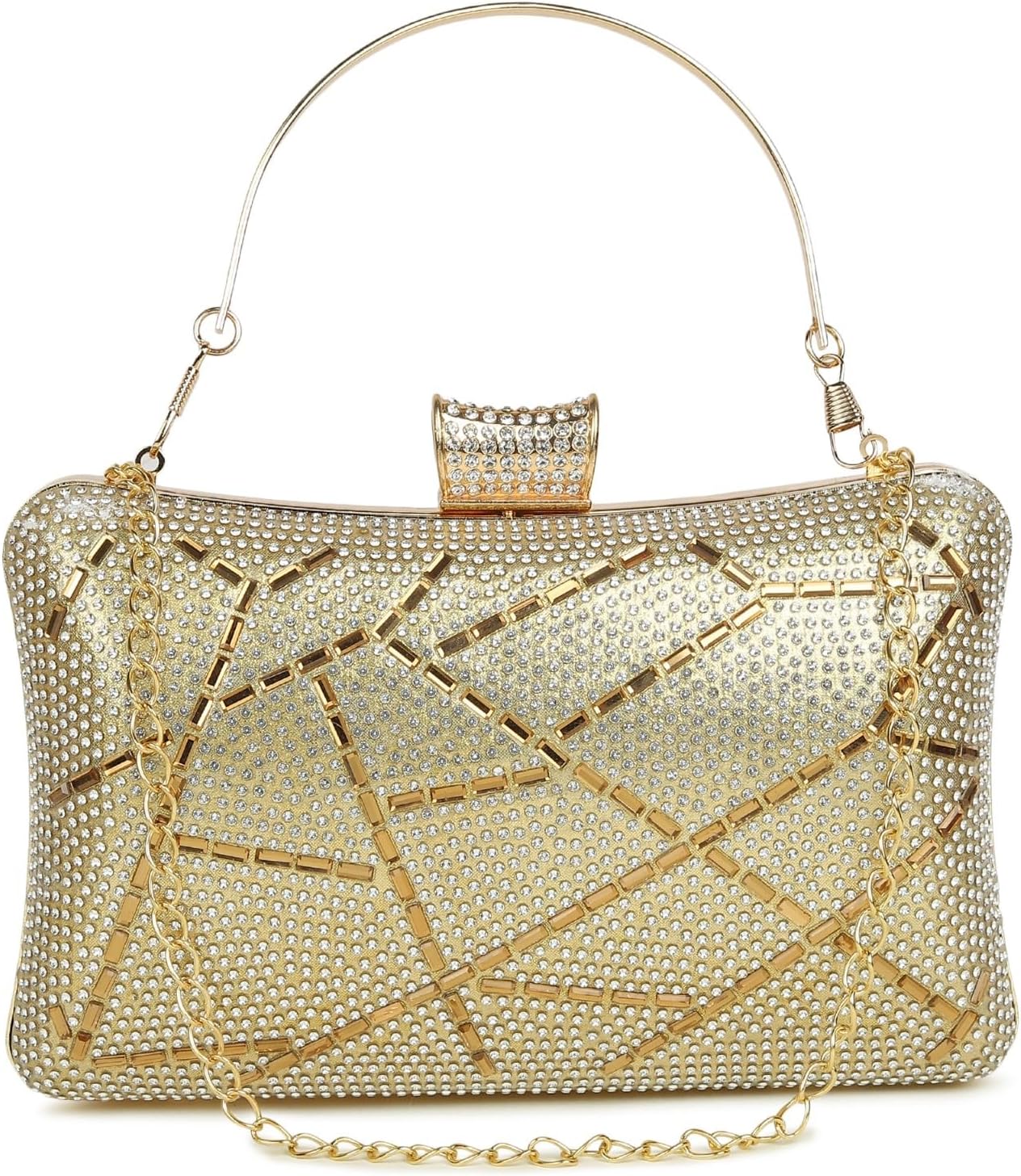 GenericAditya Creation Women's Oval Frame Clutch | Detachable Chain Sling Strap | Ladies Purse Wallet (Gold)