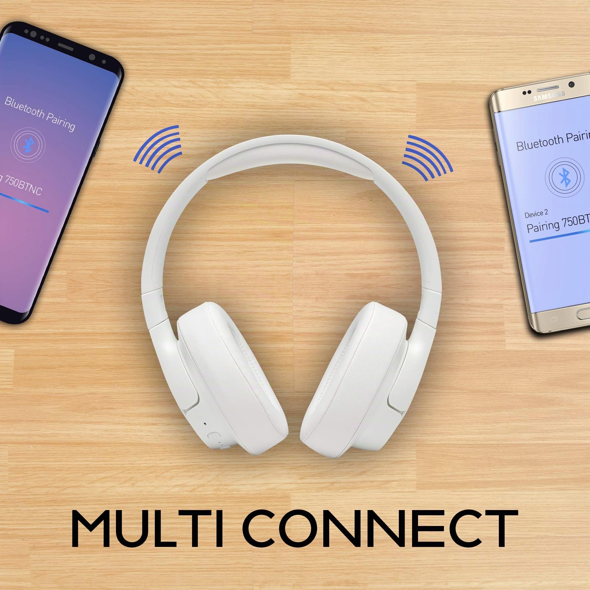 JBL Tune750BTNC – Casque circum-auriculaire sans fil à réduction de bruit active – Écouteurs Bluetooth compatibles avec Siri, Google Now et Alexa – Autonomie jusqu'à 15 heures – Blanc