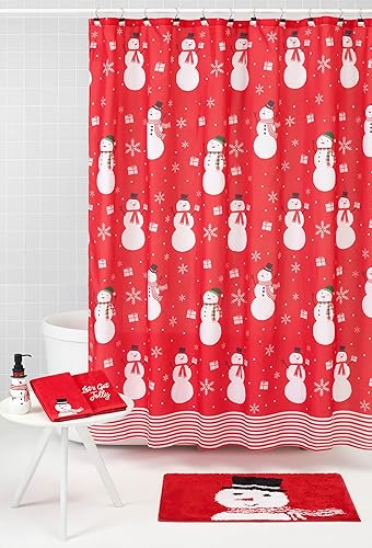 Indecor Home Juego de accesorios de decoración de baño de Navidad de muñeco de nieve de 17 piezas  Alfombra de baño  Dispensador de bomba de