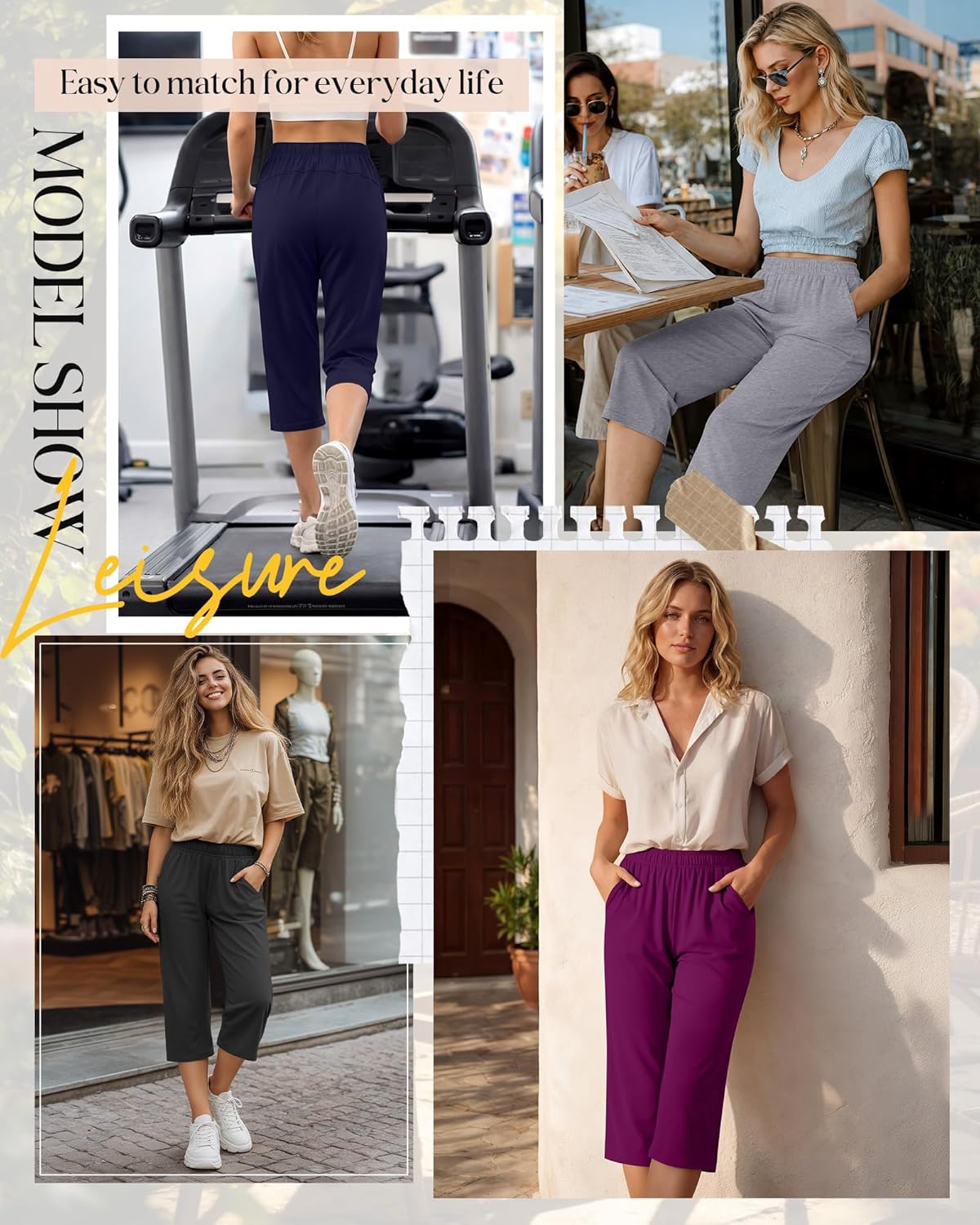 4 Pack Women's Capri Pants Wide Leg Yoga Sweatpants Lounge Loose Fit Cropped Joggers with Pockets