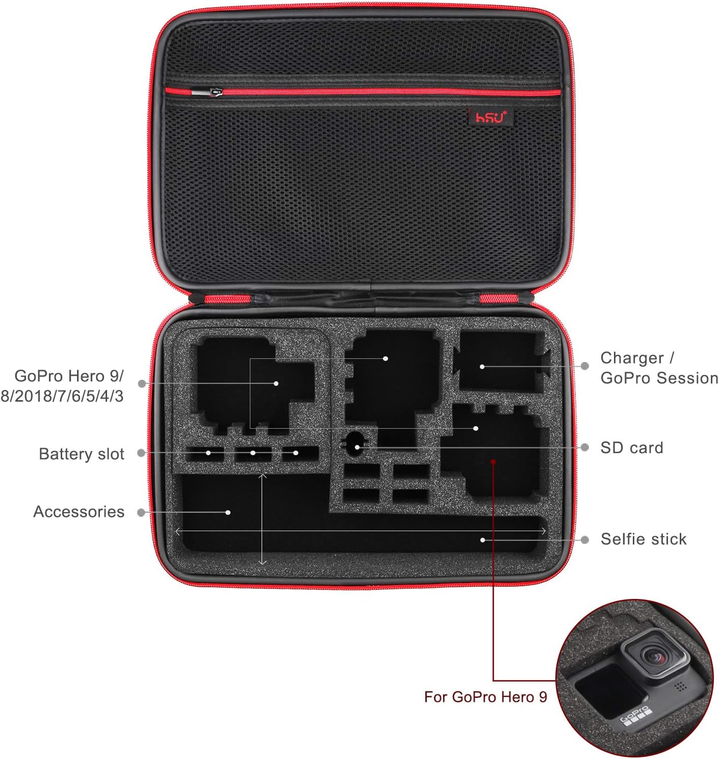 One-Day Sale: Up to 70% Off Large Carrying Case for GoPro Hero 10, 9, Hero 8, 7 Black,HERO6,5,4,+LCD, Black, Silver, 3+, 3, 2 and Accessories by HSU with Fully Customizable Interior Carry Handle and Carabiner Loop One-Day Sale: Up to 70% Off Large Carrying Case for GoPro Hero 10, 9, Hero 8, 7 Black,HERO6,5,4,+LCD, Black, Silver, 3+, 3, 2 and Accessories by HSU with Fully Customizable Interior Carry Handle and Carabiner Loop