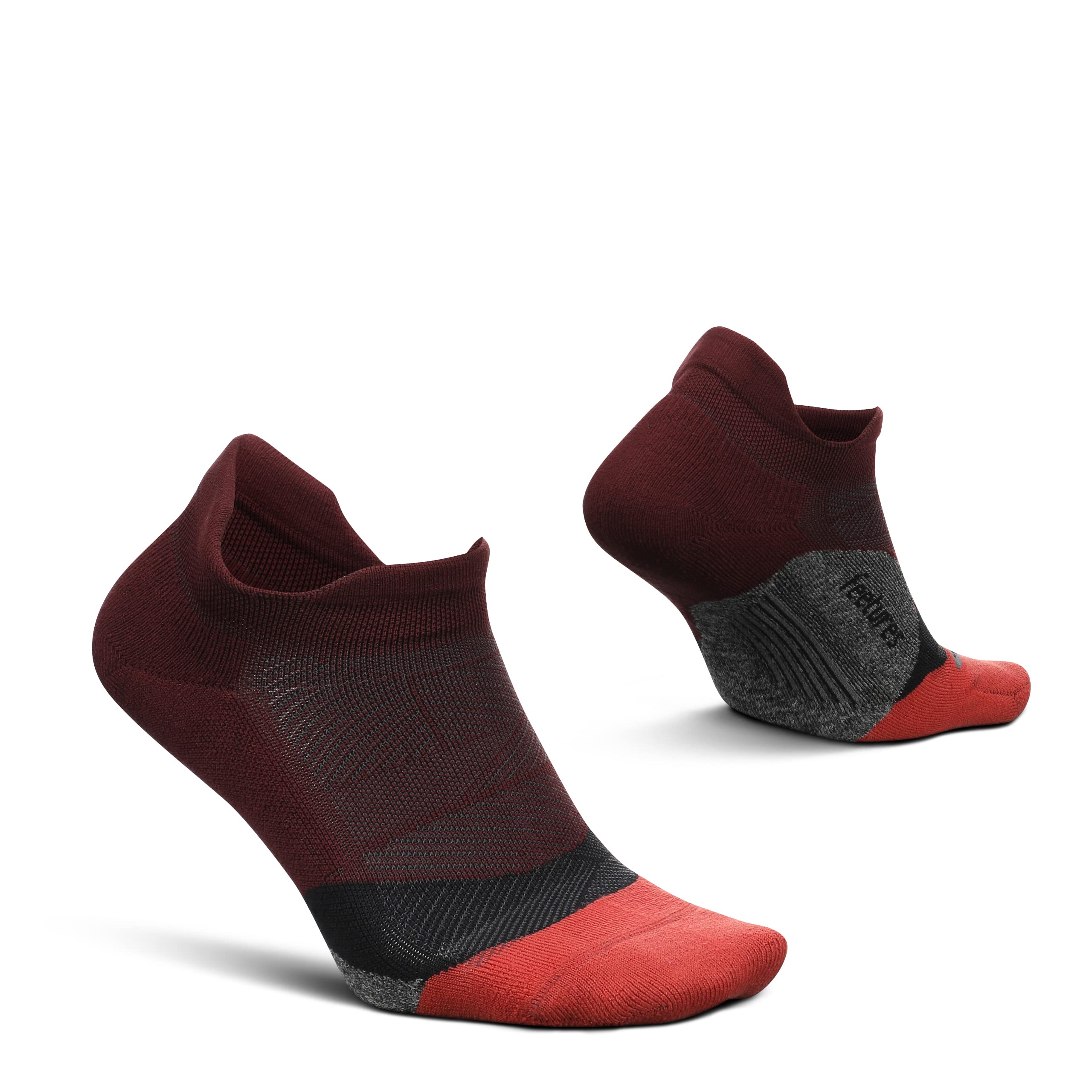 FeeturesElite Light Cushion No Show Tab Socks, Dark Cherry (M)