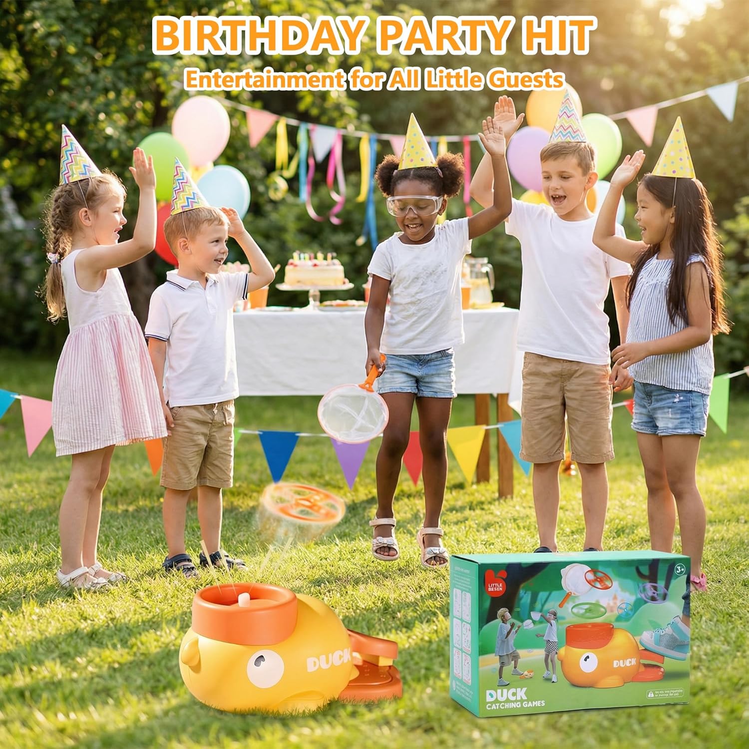 Duck Flying Disc Launcher for Kids: 12 Piece Flying Discs Launcher Throw and Chasing Catching Games - Outside Toys Kids Ages 3-5 6-8 Boys Girls Family Courtyard - Birthday Party Gift for Kids