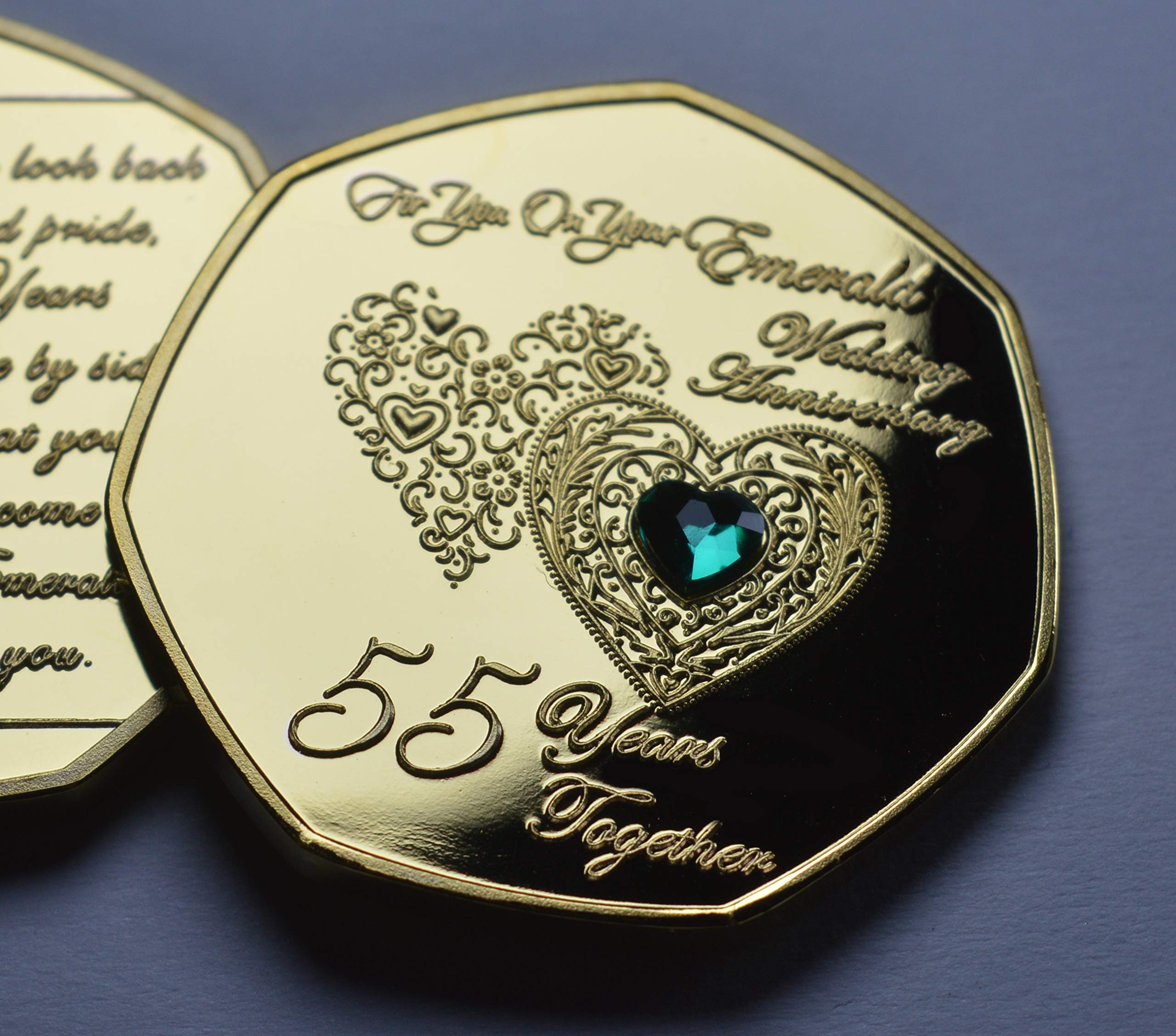 The Commemorative Coin Company Gold 55Th Emerald Wedding Anniversary 24Ct Commemorative With Diamante Gemstone. Gift/Present 55 Years Together