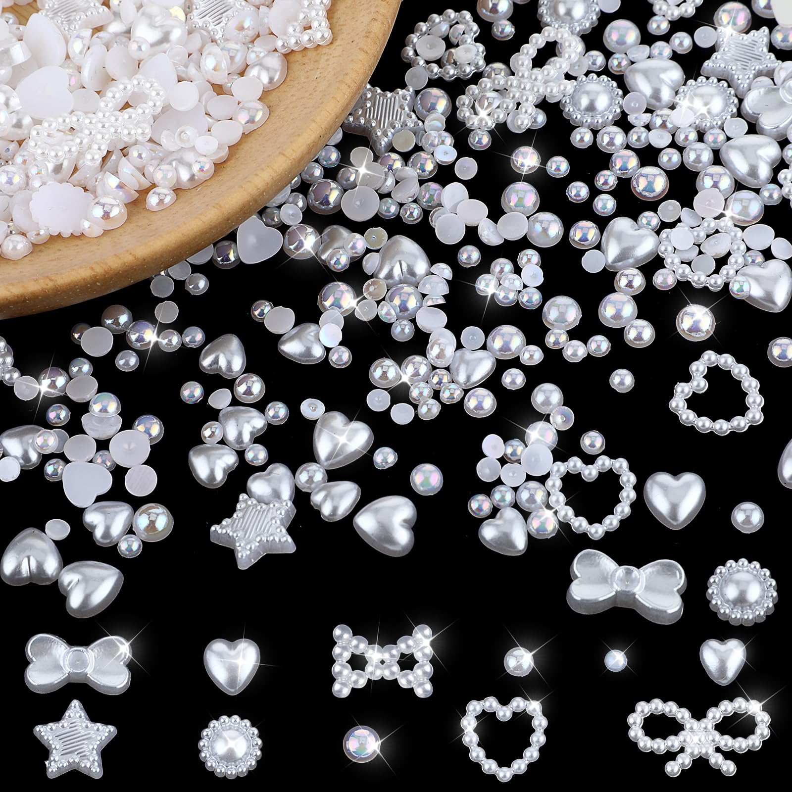 500St 3D Nagel Charms Set In Weiß & Rosa – Mit Schleifen, Herzen, Blumen & Perlen Aus Harz – Inkl. Pinzette & Werkzeug Für DIY Nail Art