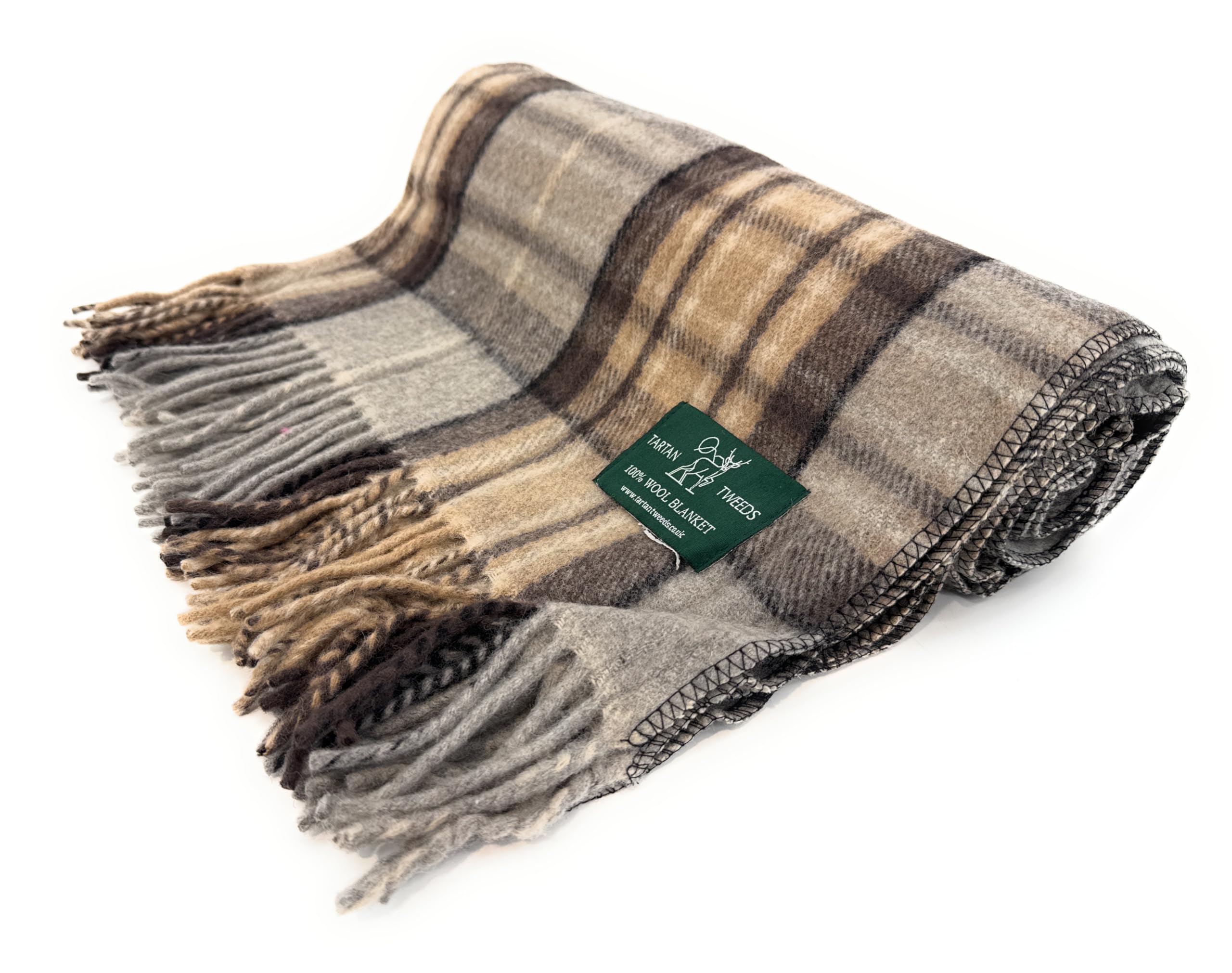 Tartan Travel Knee Throw Blanket 100% New Wool 172cm x 78cm (Mackeller Natural)