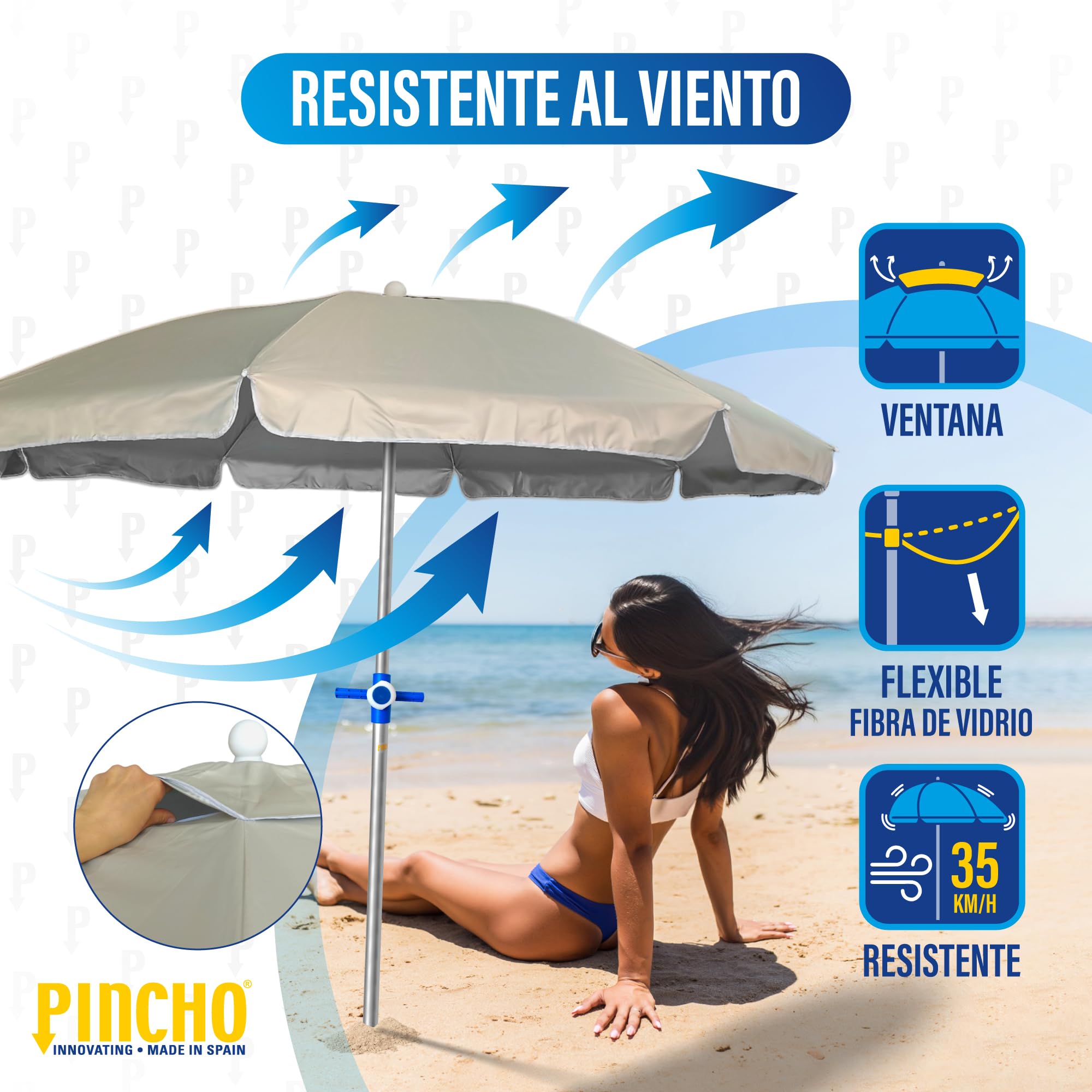 Parasol przeciwsłoneczny 240 cm tkanina poliestrowa z ochroną przeciwsłoneczną UPF50+ (blokuje 99% promieni UV),Aluminiowy parasol plażowy/ogrodowy o średnicy 2,4 m. Spirala ze wzmocnioną aluminiową
