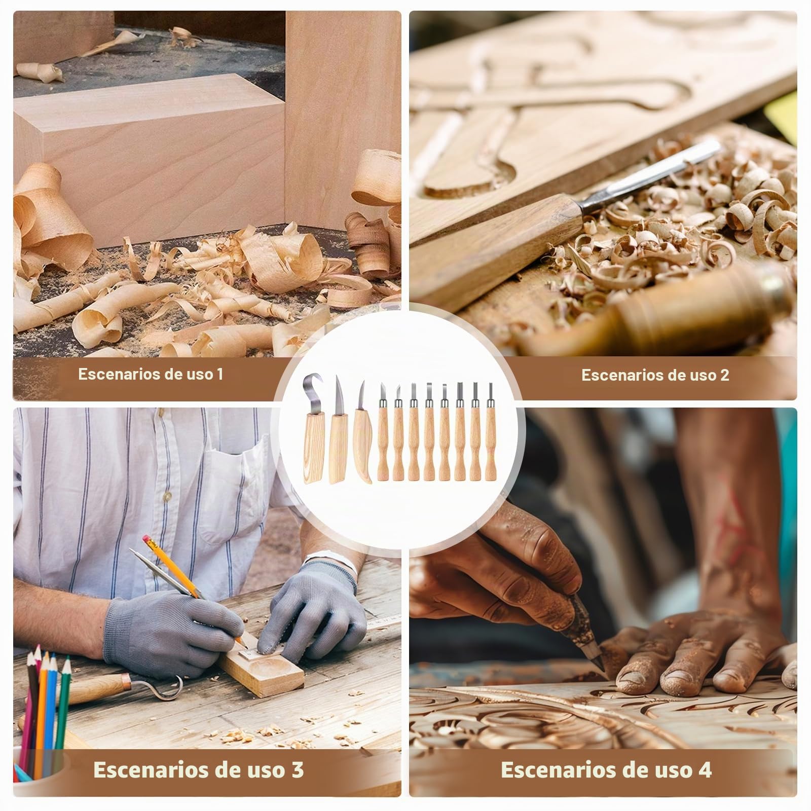 HOSPAOP Juego de 21 herramientas para tallar madera, juego de tallado de madera para adultos y niños, juego de tallado con piedra de afilar y guantes resistentes a los cortes