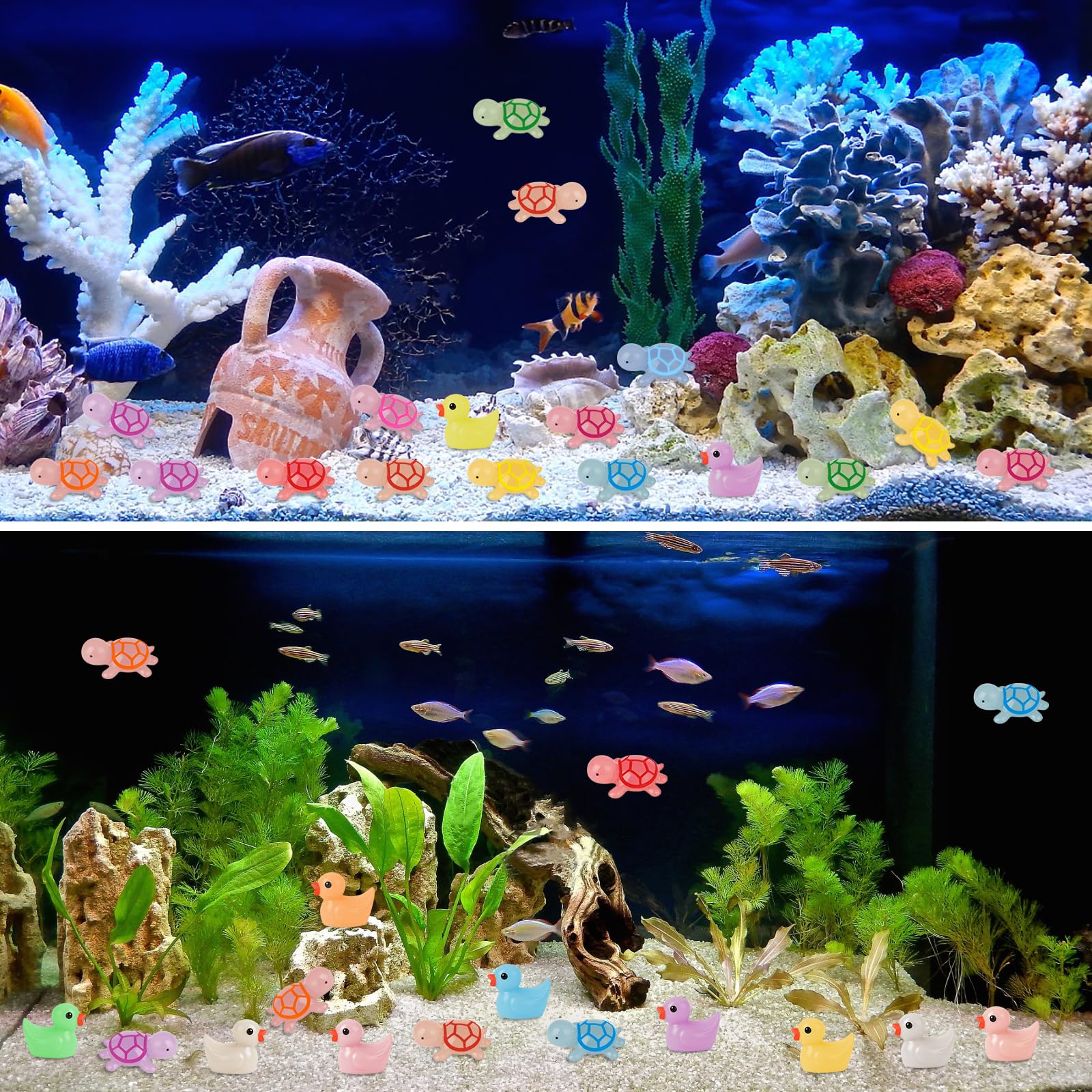 Mini figurki z żywicy, świecące w ciemności, małe kaczki, żółwie, żaby, figurki z żywicy, małe mieszane figurki zwierząt do dekoracyjnego ogrodu, miniaturowego krajobrazu, domku dla lalek