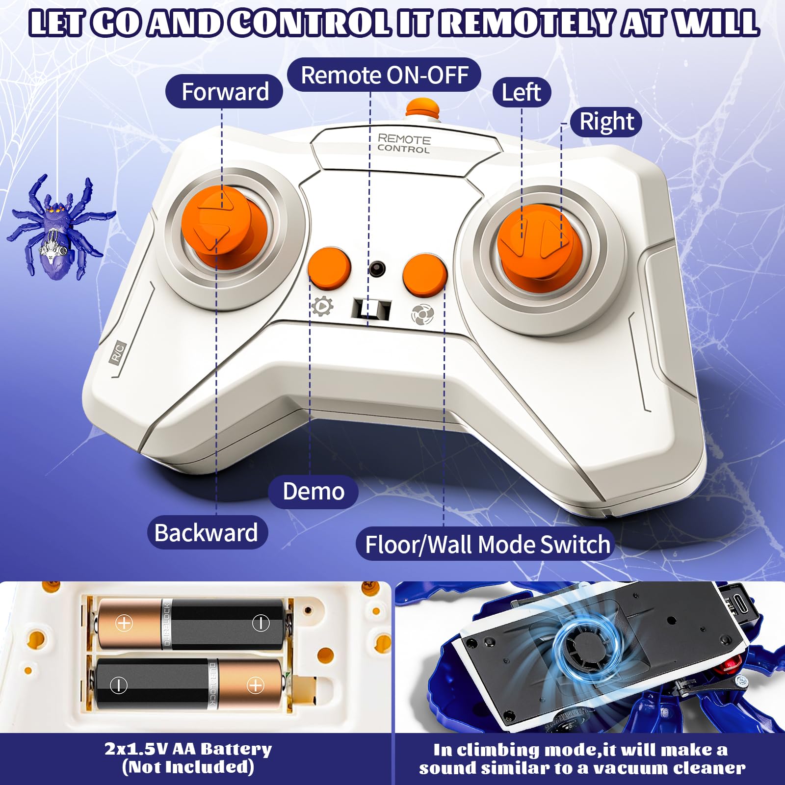 Wall Crawling Spider, Rechargeable Remote Control Robot Kids Toys, Wall Climbing Funny Prank Toys Birthday Gifts for Boys & Girls Ages 5 and Up (Blue)