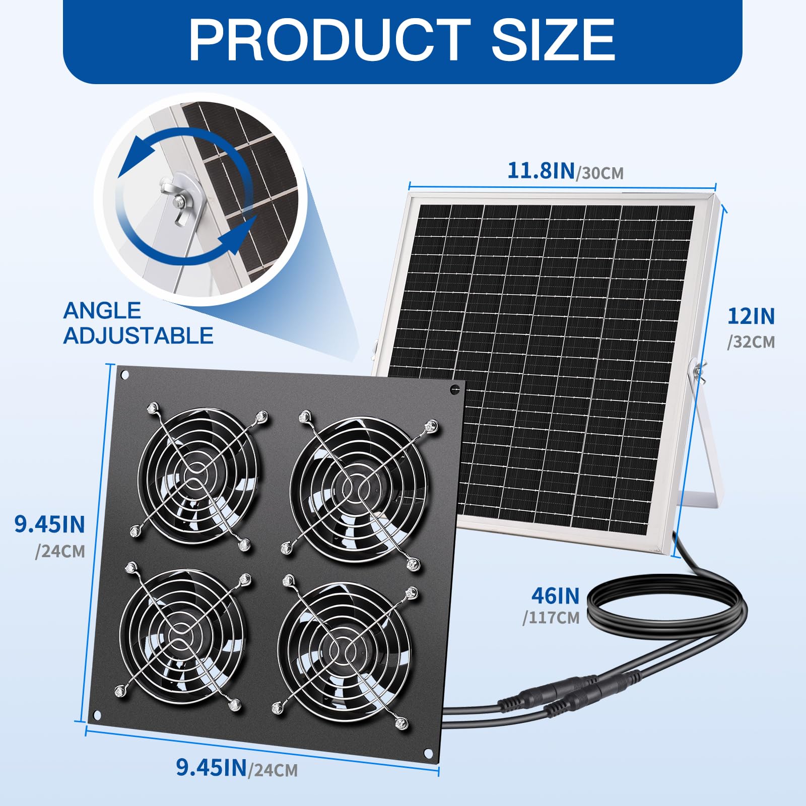 Solar Ventilator, 15W Solarpanel, mit vier IP67 Wasserdichten Ventilatoren, geeignet für kleine Hühnerhütten, Gewächshäuser, Schuppen, Haustierhäuser, Lufteingang oder Abgasse