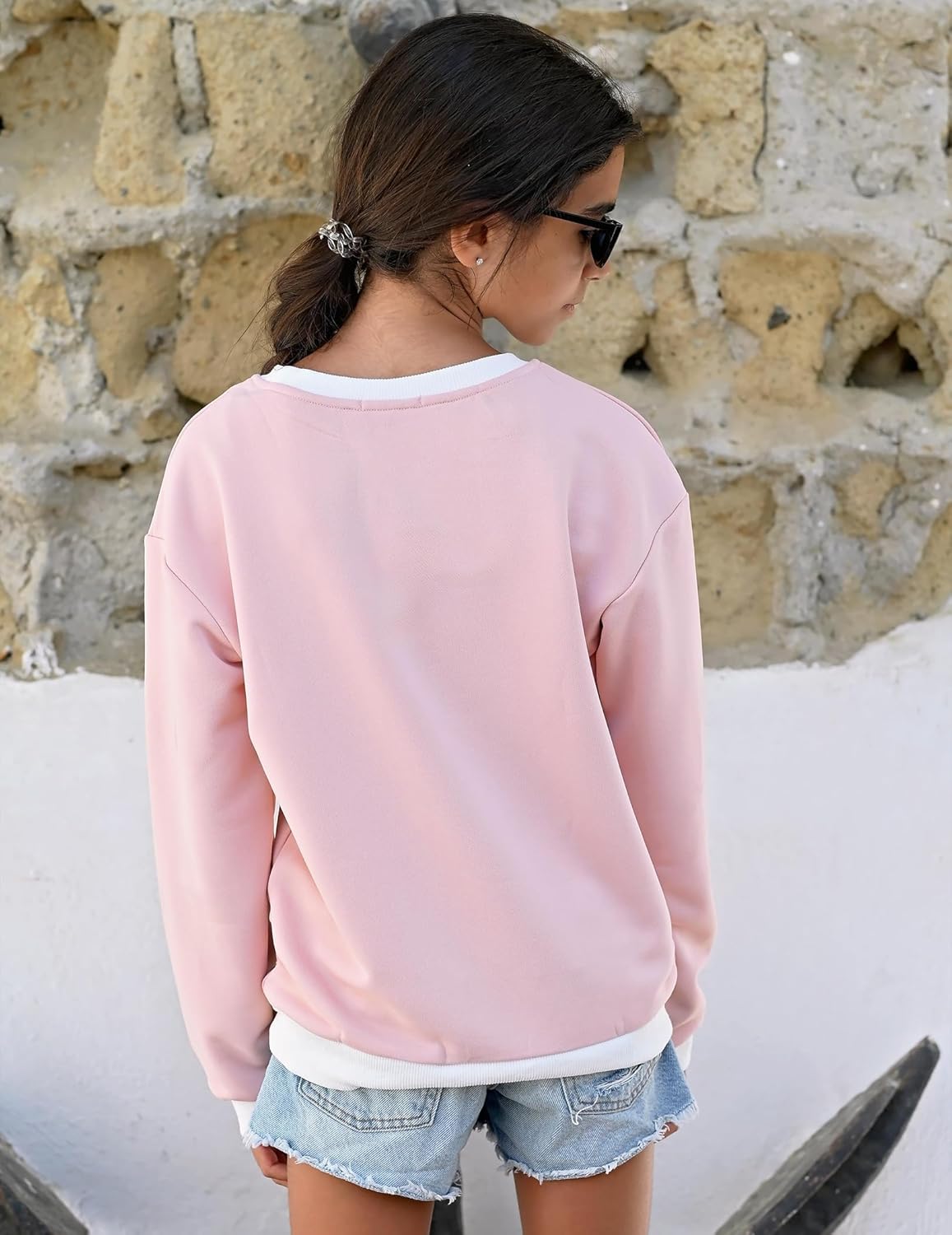 Arshiner Girls Crewneck Sweatshirt Long Sleeve Pullover Tops Drop Shoulder Sweatshirts Color Block Ribbed Trim for 5-14 Years - Image 4