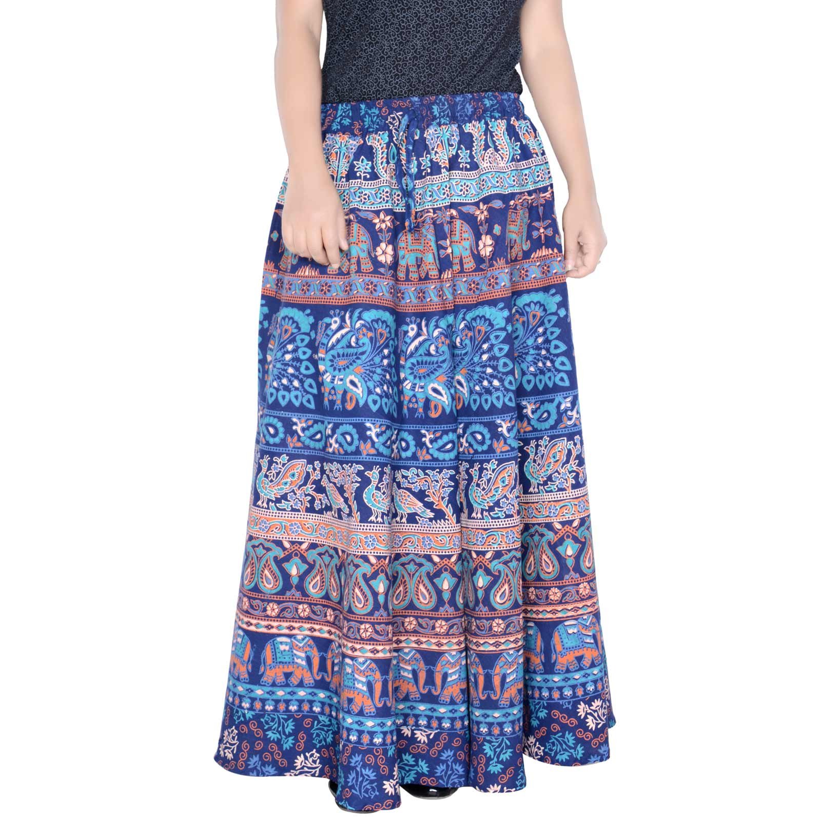 Sttoffa Cotton Belly Dance Hippie Skirt Indian Elastic Band Size XS Turquoise 36 Inch Length Skirt D2