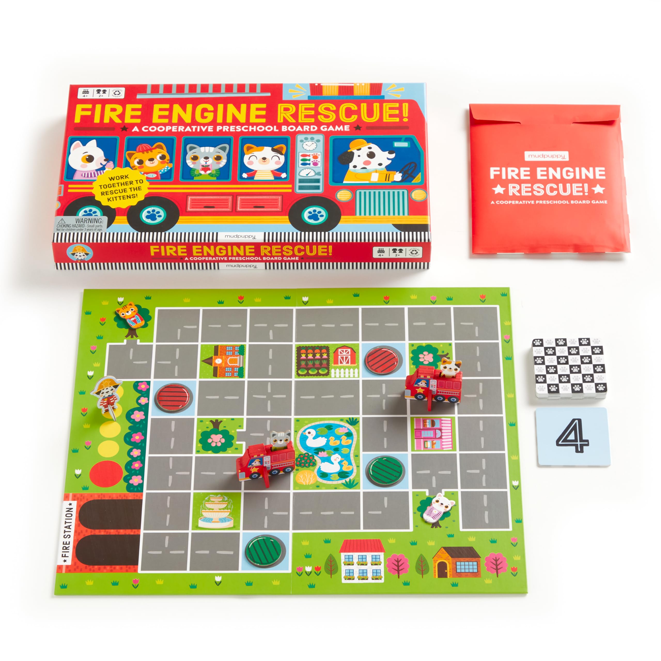 Mudpuppy Fire Engine Rescue - Cooperative Preschool Board Game Featuring Bold Fire Engine Promotes Social Emotional Development for Children Ages 4 and Up