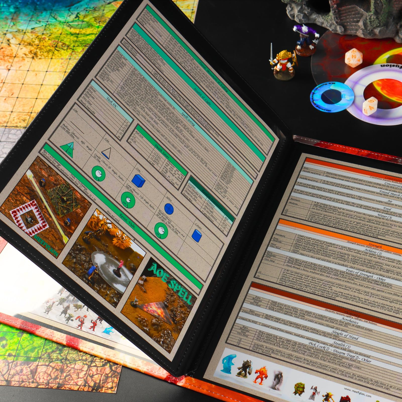 DND DM Screen pittura a olio effetto rilievo 8 pannelli con 2 tasche cancellabili a umido oscillanti e fogli per trucchi Dungeon Master Accessori Dungeon Master Dungeons and Dragons 5e Schermo GM D&D