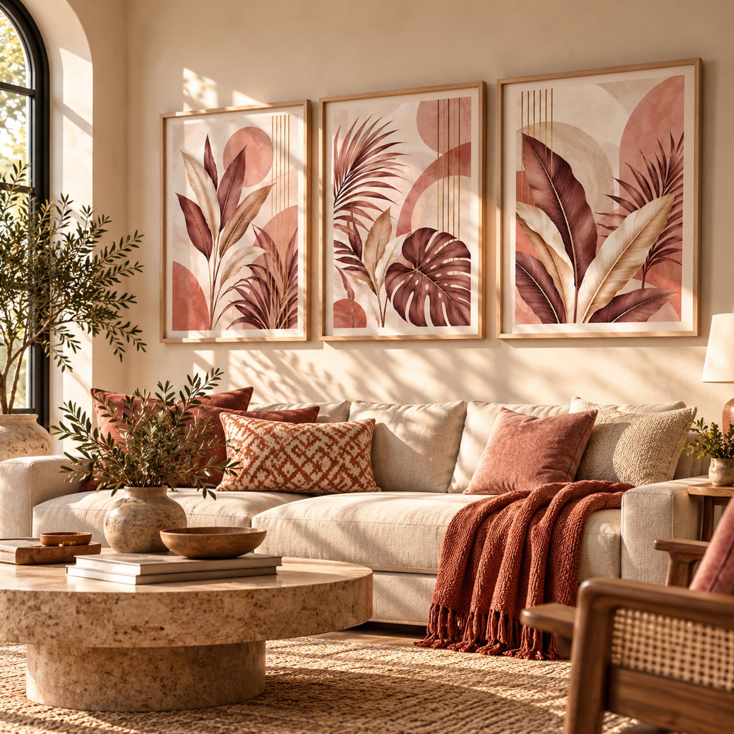 Bohemian Floral Wall Art Set - 3 Prints with Frame -1