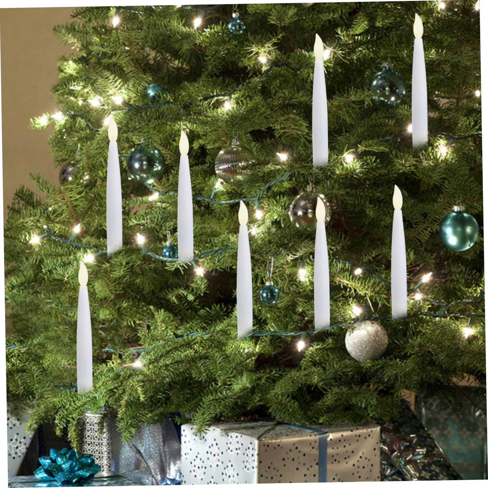 Holibanna 12 Juegos Velas LED Parpadeantes Cálidas Set Clip y Gancho Decoración Navideña para Árbol con Línea de Pesca Velas Flotantes