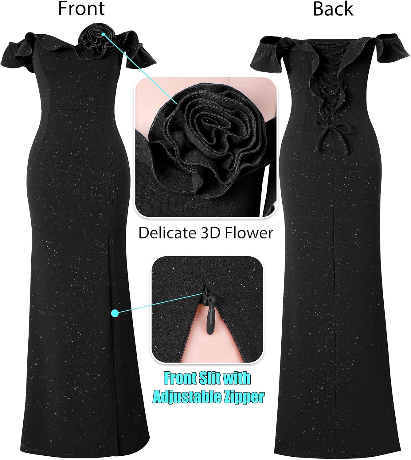 VFSHOW Womens Formal Prom Ruffle Off The Shoulder 3D Flower High Slit Maxi Dress Evening Gown - Image 4