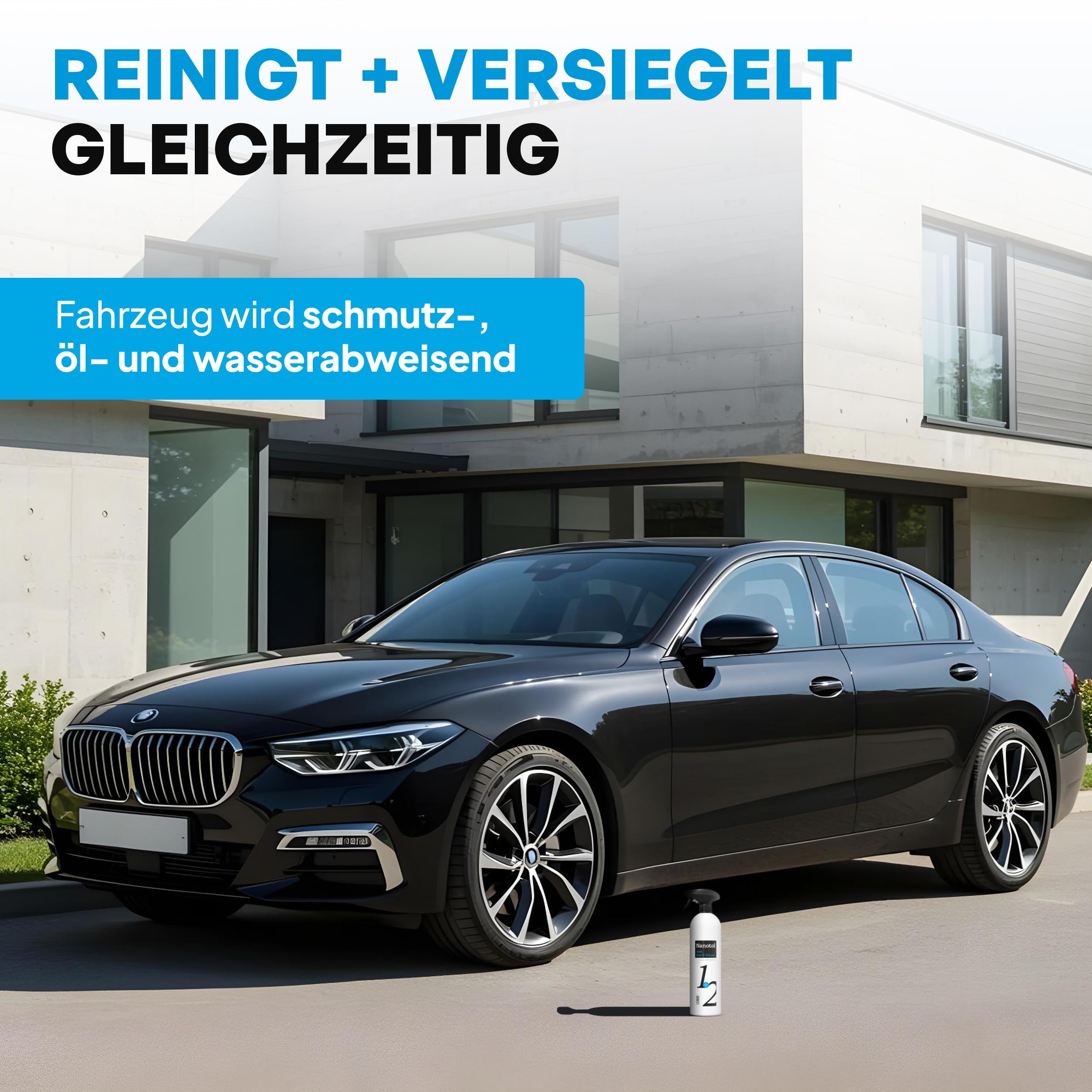 Nettoyant voiture avec effet deperlant antiadhesive - nettoyant et produit anti pluie hybride pour toutes surfaces lisses de voiture, moto ou vélo. Nanotol 2en1 nano protectionp rapide - 1000ml