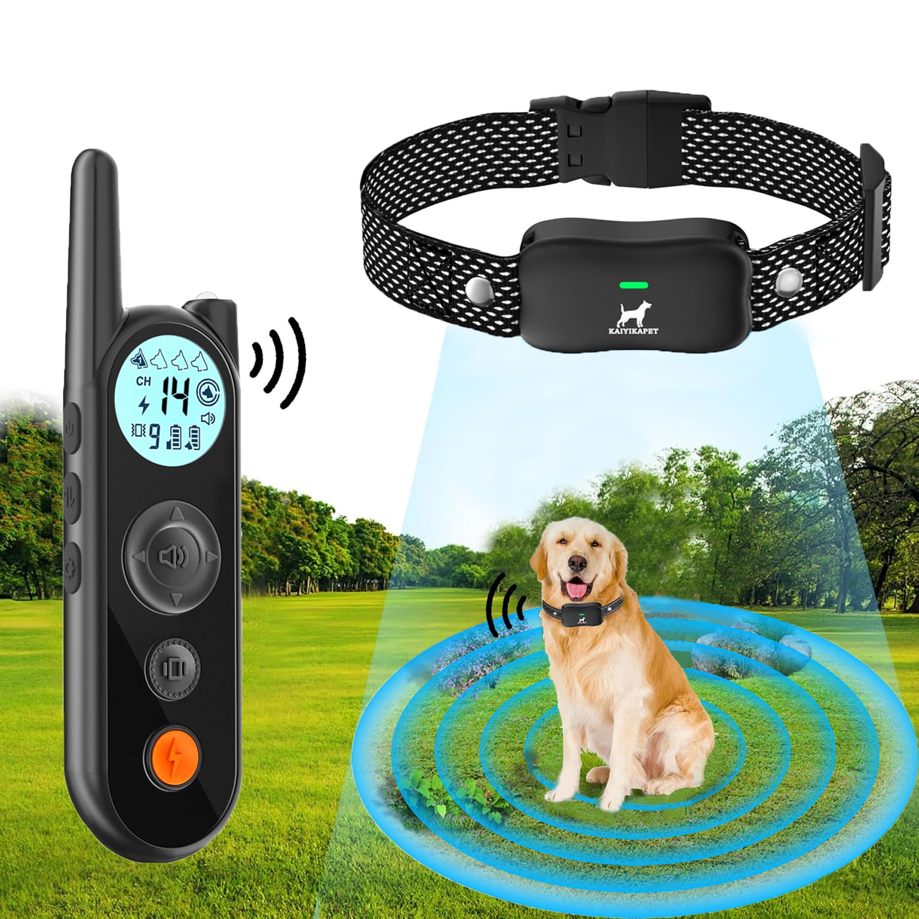 Clôture Électronique pour Chien,8M à 1050M Ajustable Clôture avec Télécommande de Dressage,Résistant à L’Eau Collier de Dressage pour Chien avec Mode Vibration, Son, Choc, IPX7