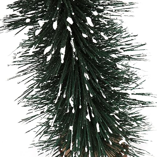 Miniatura 5 de DUDNJC - 4 árboles de Navidad de mesa de pino esmerilados con base de madera, cepillo para botella, árboles falsos, adornos de nieve de invierno de