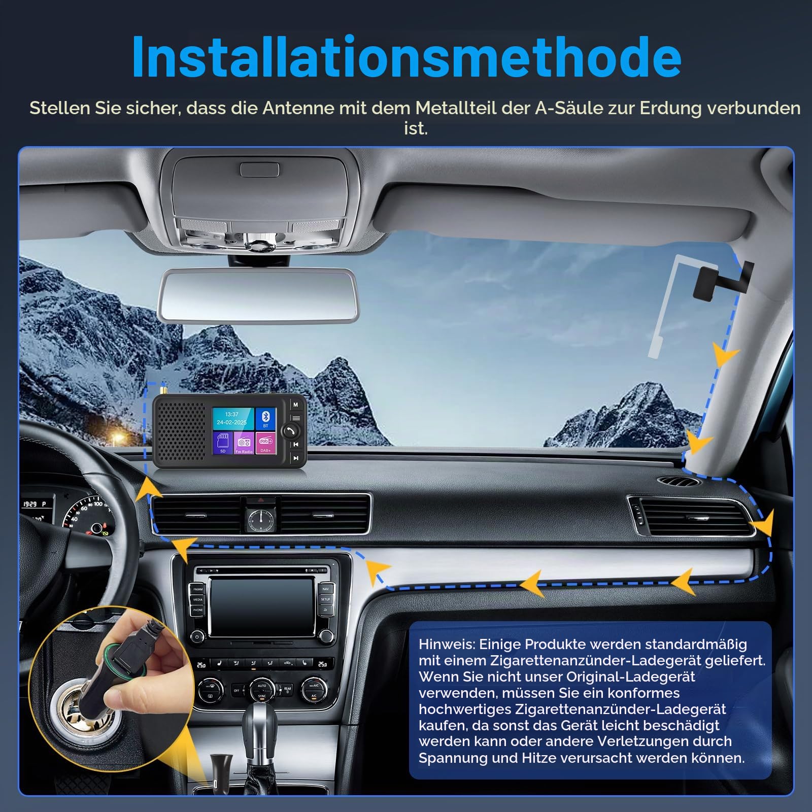 DAB Adapter für Autoradio Digital Radio Bluetooth-Freisprecheinrichtung, 2,4 Zoll LCD Display DAB+ Adapter für Autoradio FM Transmitter, BT-Musik AUX-Schnittstelle